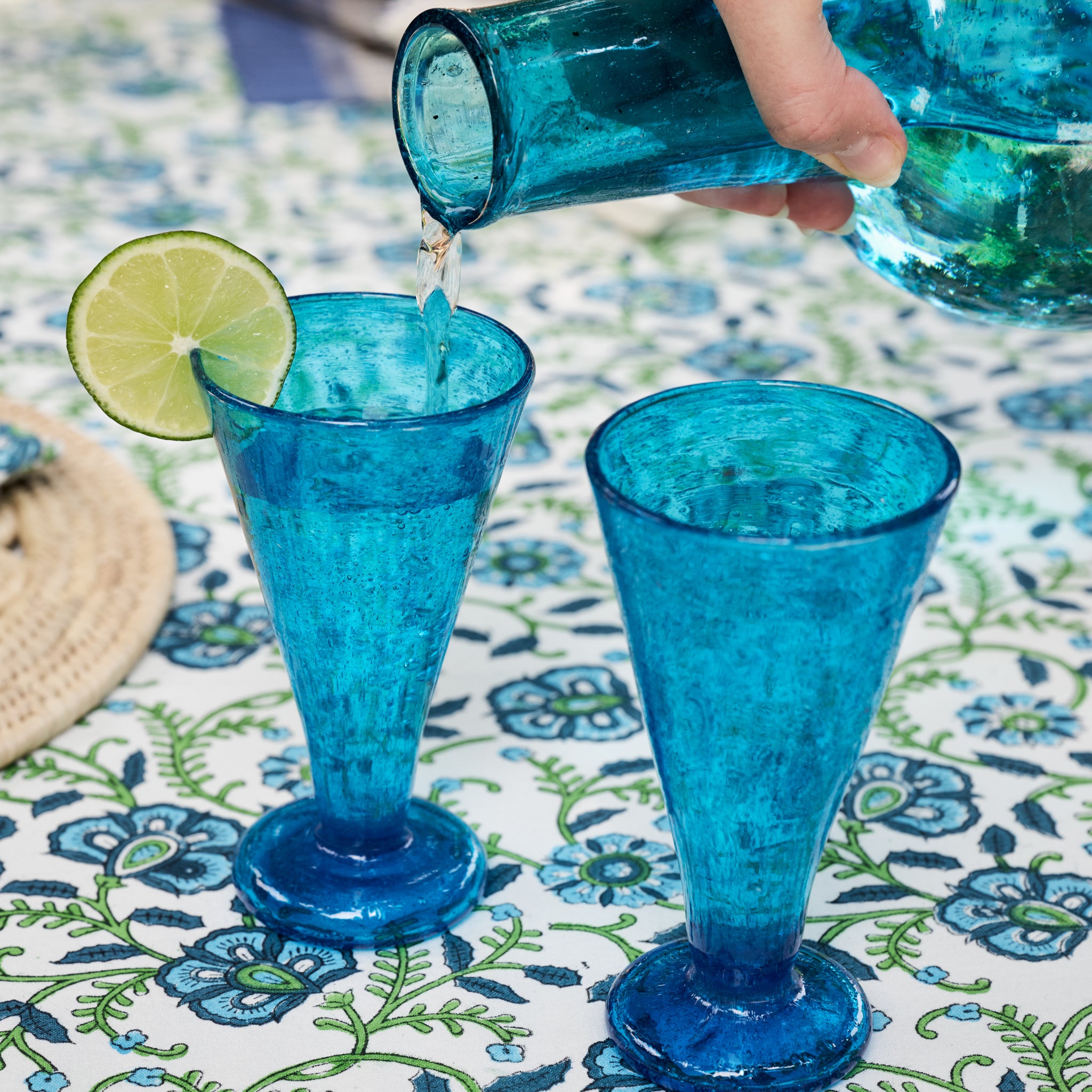 Sama Blue Handblown Cocktail Glass - Ten Thousand Villages