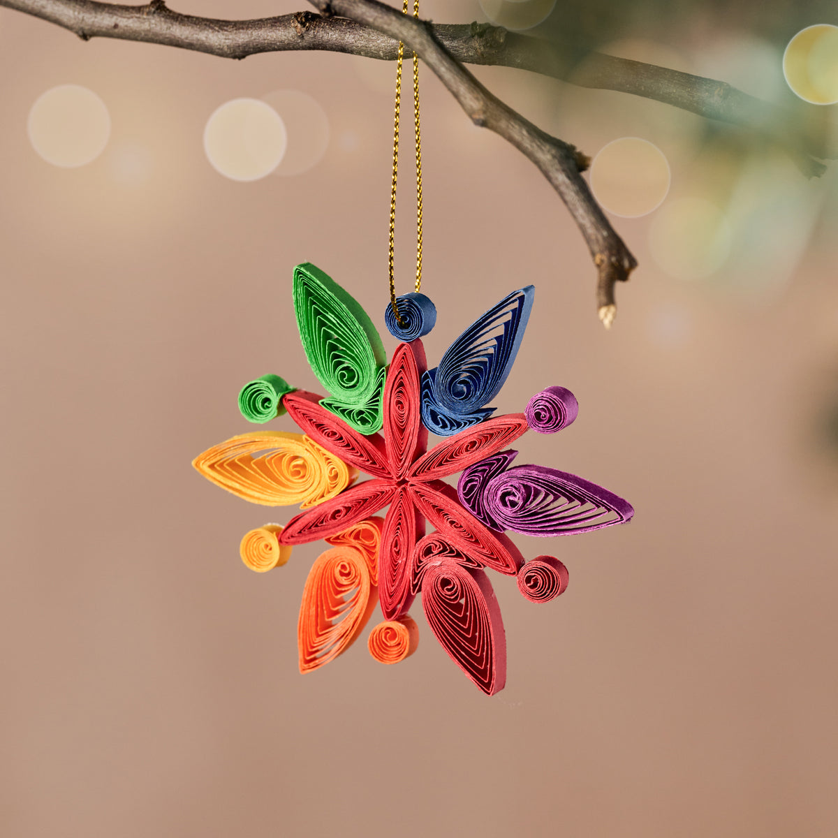 Rainbow Snowflake Quilled Ornament - Ten Thousand Villages