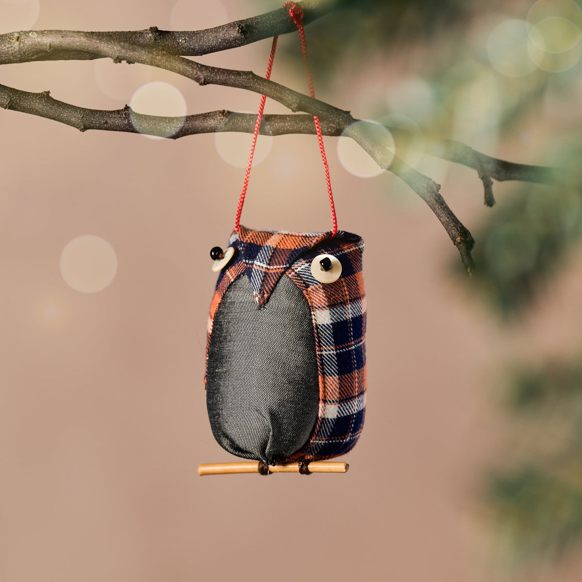 Khon Plaid Owl Ornament - Ten Thousand Villages