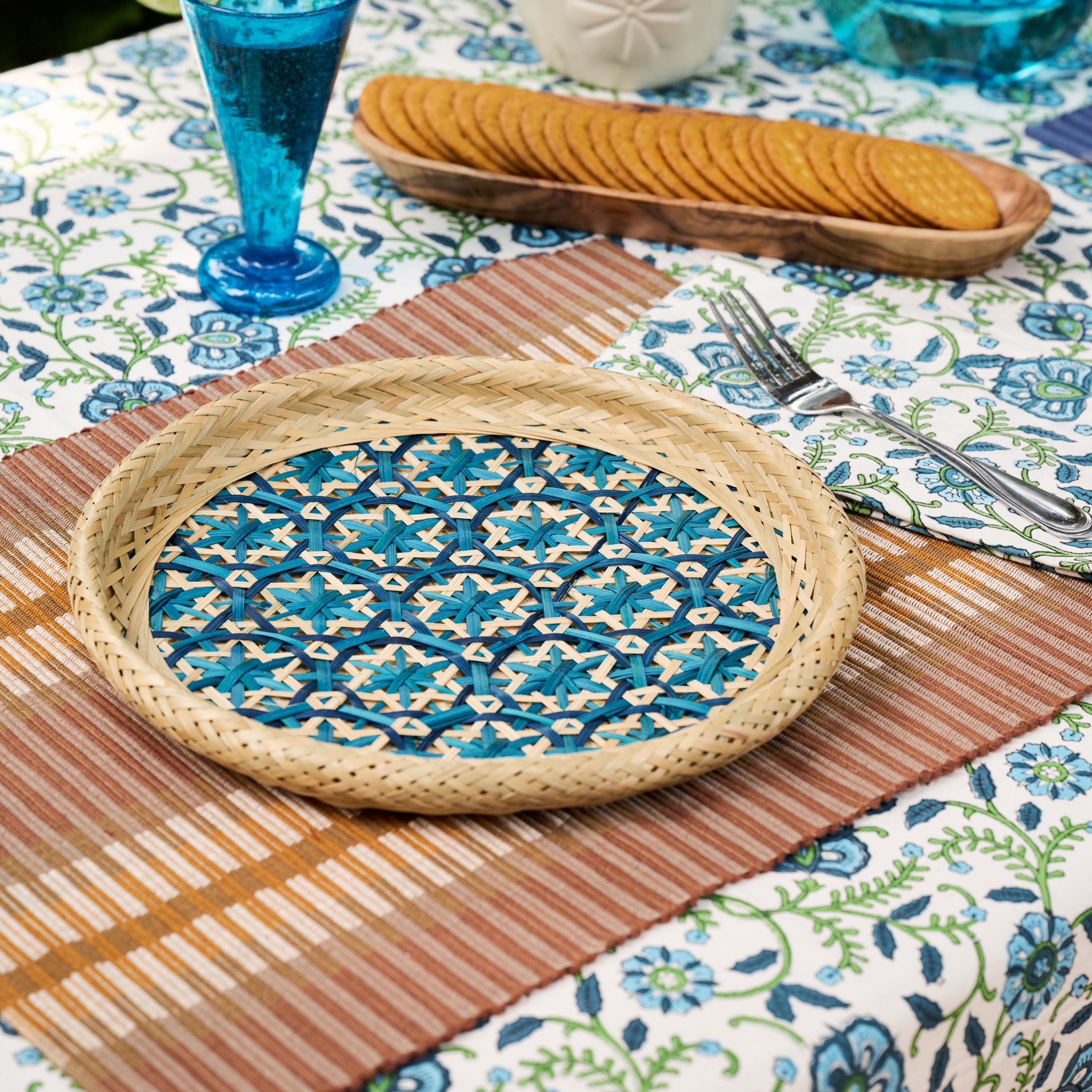 Phu An Bamboo Basket with Blue - 10.5 - Ten Thousand Villages