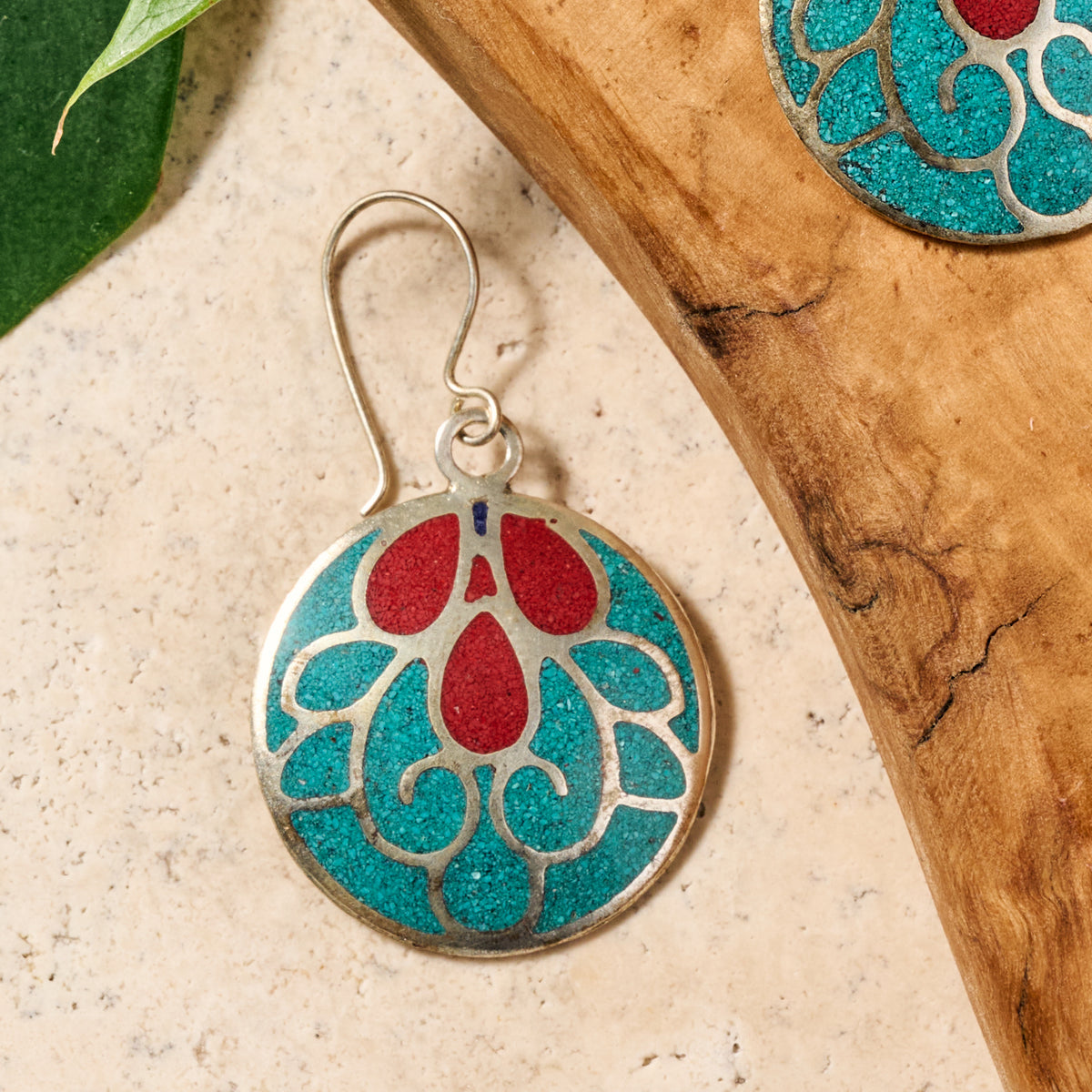 Mayura Teal & Red Dangle Earrings - Ten Thousand Villages