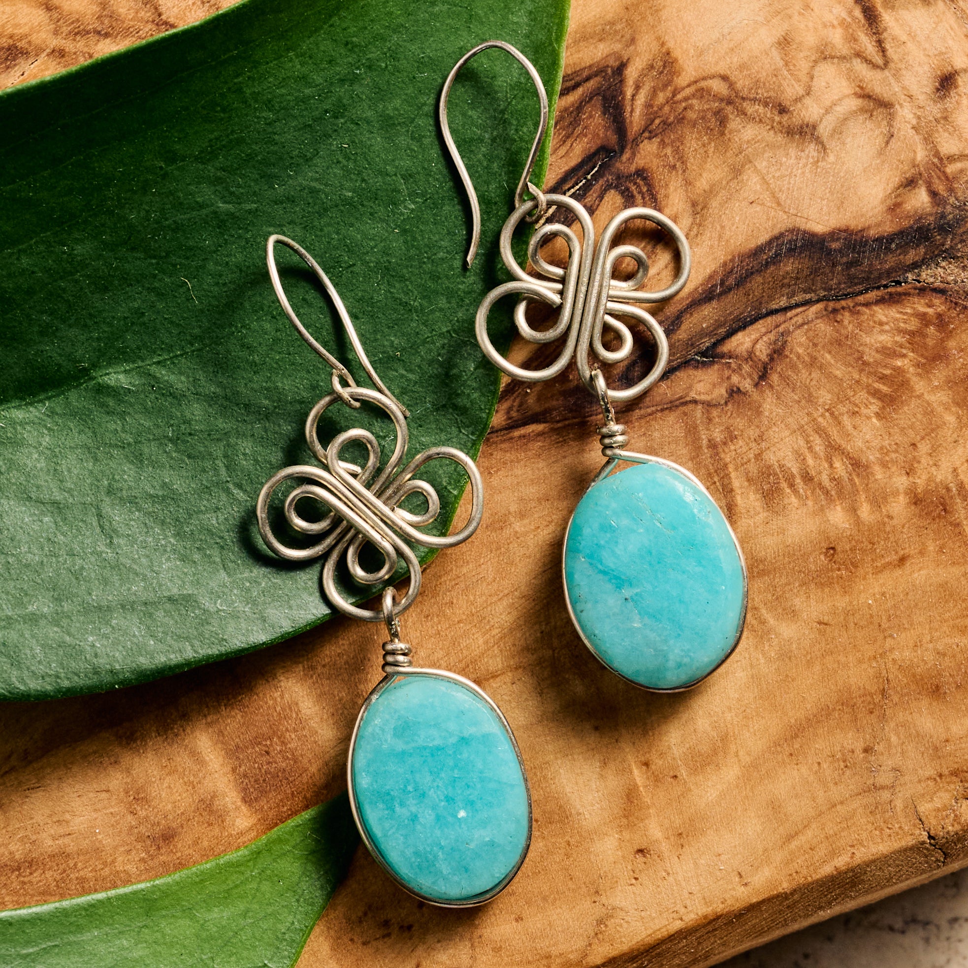 Trebol Amazonite Dangle Earrings - Ten Thousand Villages