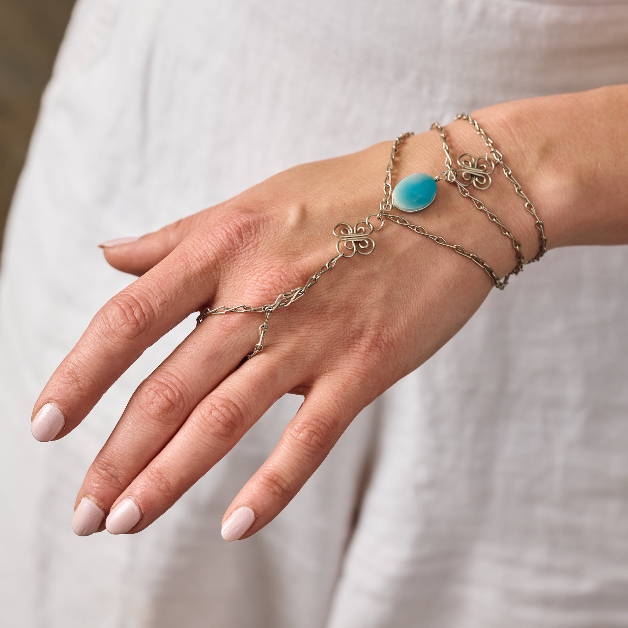 Trebol Amazonite Ring & Hand Chain Bracelet - Ten Thousand Villages