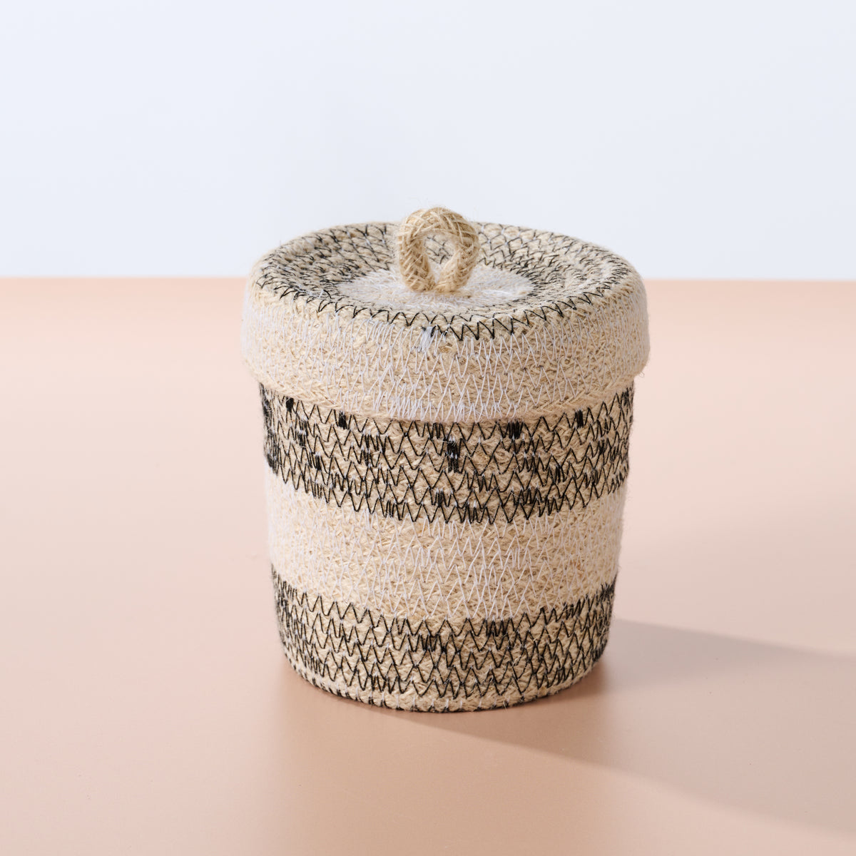 Dorakata Stitched Jute Basket with Lid - Ten Thousand Villages