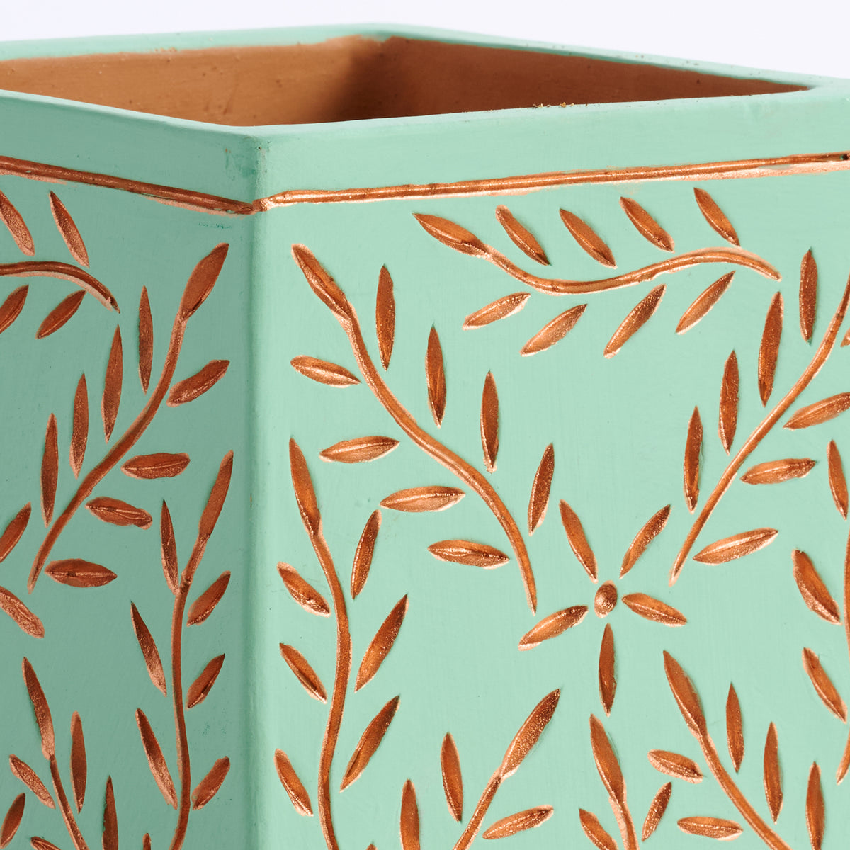 Tila Terracotta Debossed Leaf Planter - Ten Thousand Villages