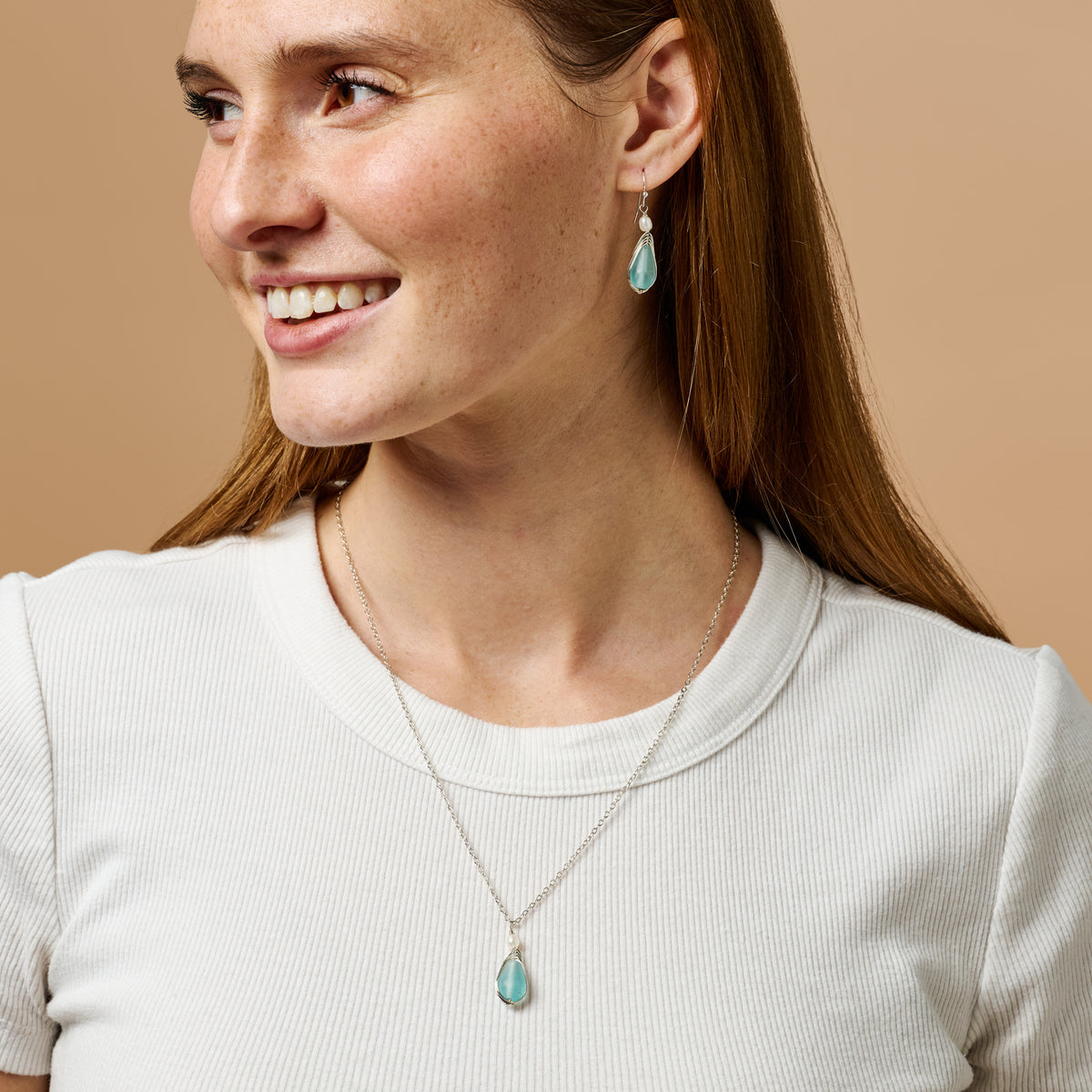 Aqua Pearl Silver Drop Earrings - Ten Thousand Villages