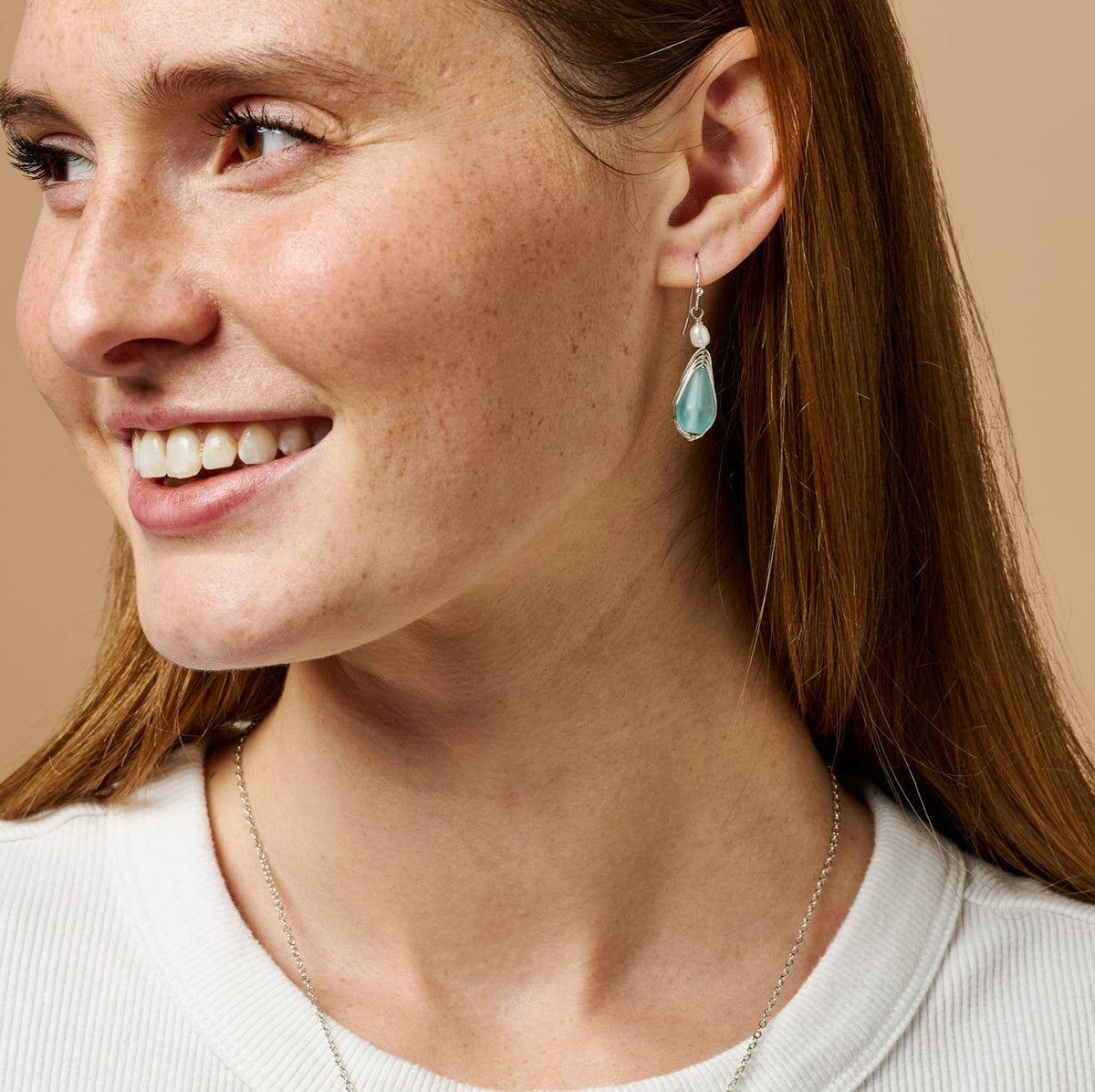 Aqua Pearl Silver Drop Earrings - Ten Thousand Villages