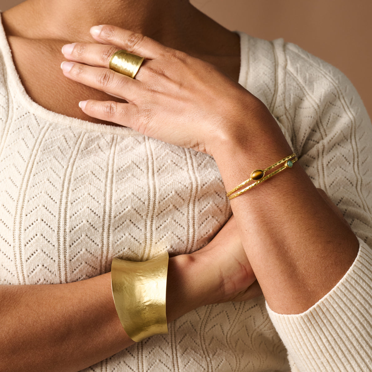 Varsha Hammered Brass Cuff Bracelet - Ten Thousand Villages