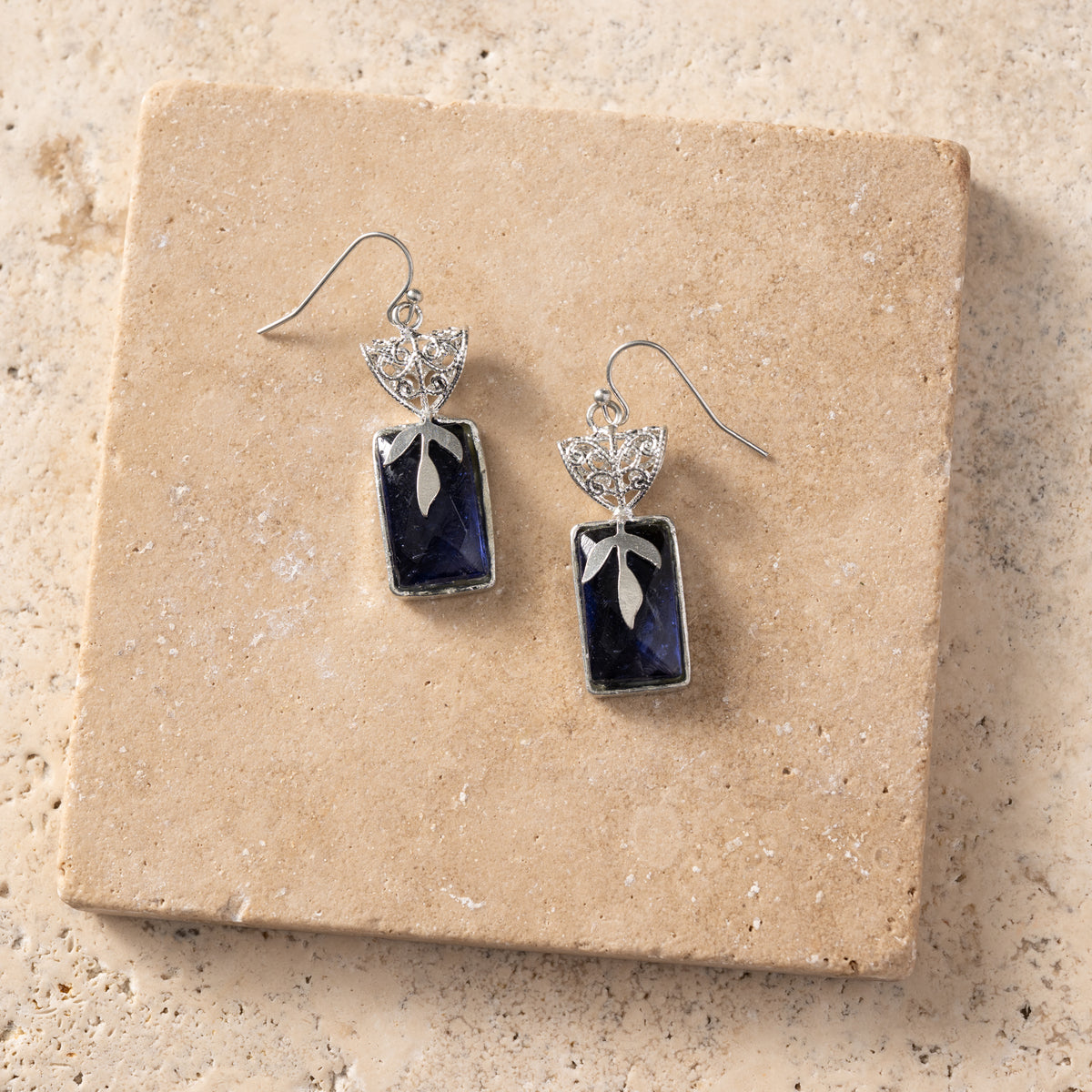 Chandra Glass Stone & Leaf Earrings - Ten Thousand Villages