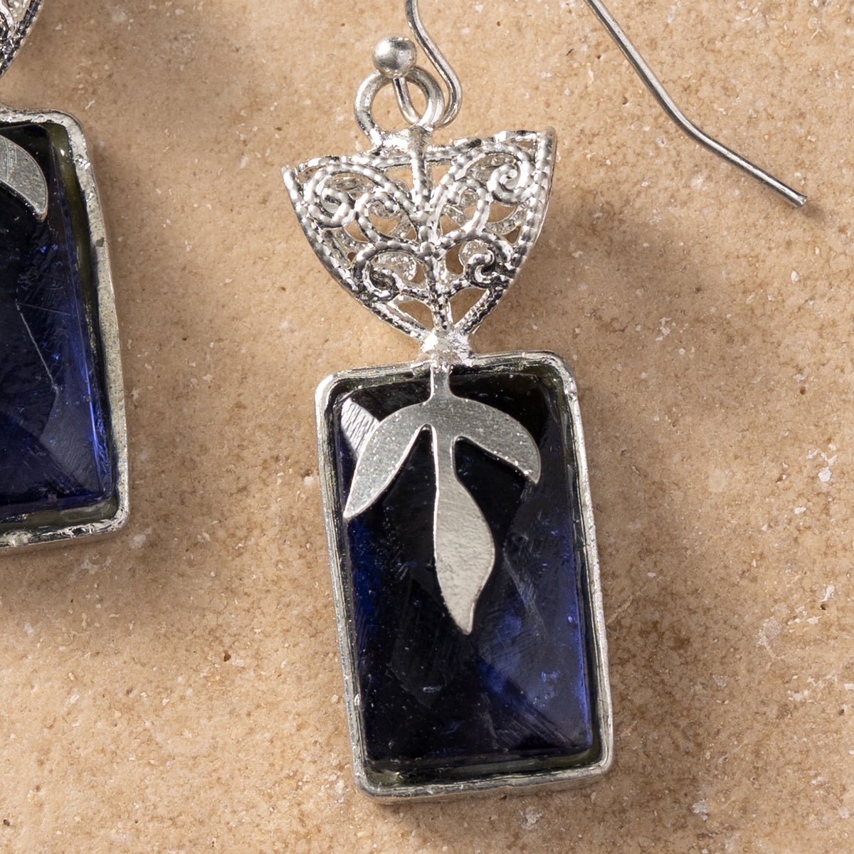 Chandra Glass Stone & Leaf Earrings - Ten Thousand Villages