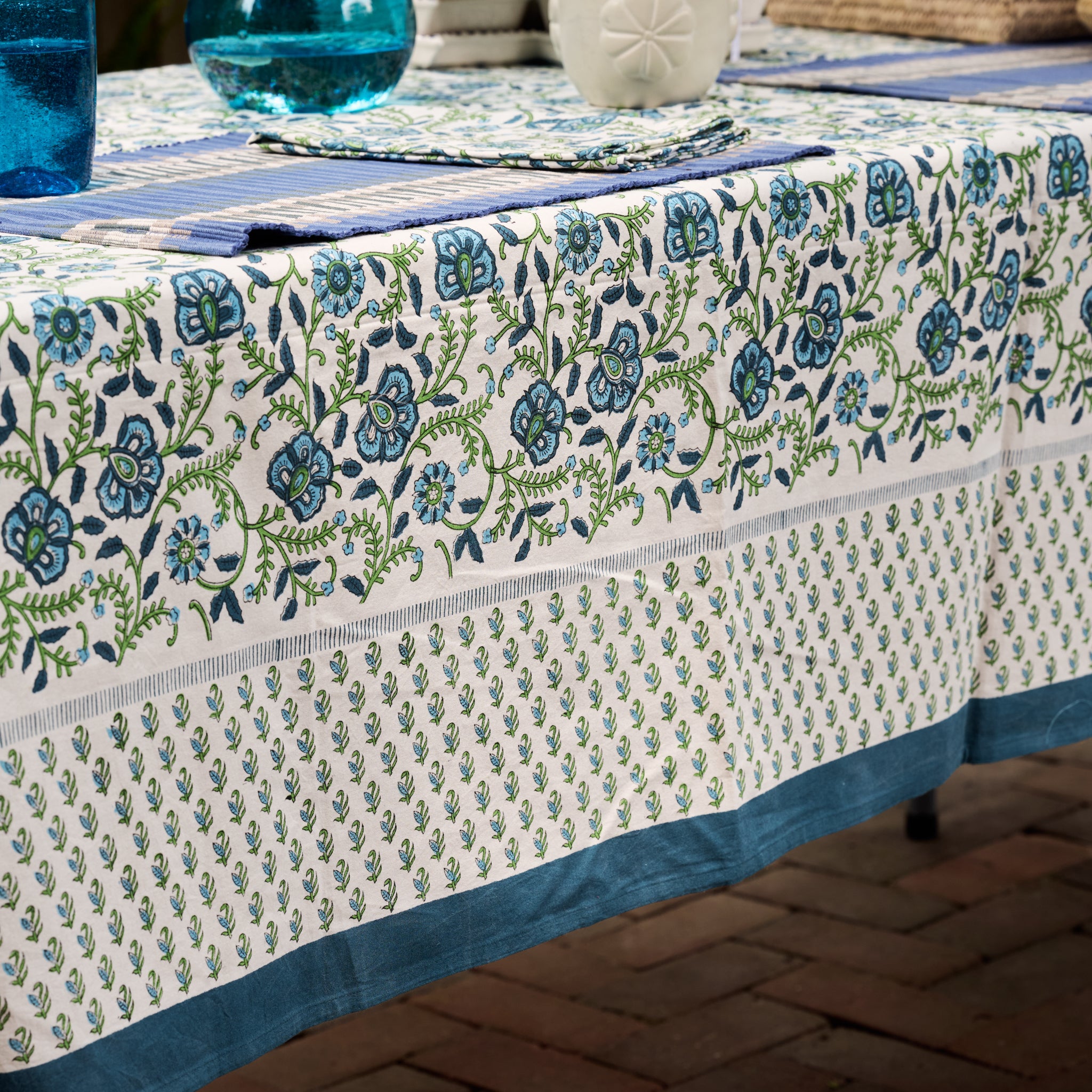 Sharan Floral Block Print Tablecloth - Ten Thousand Villages