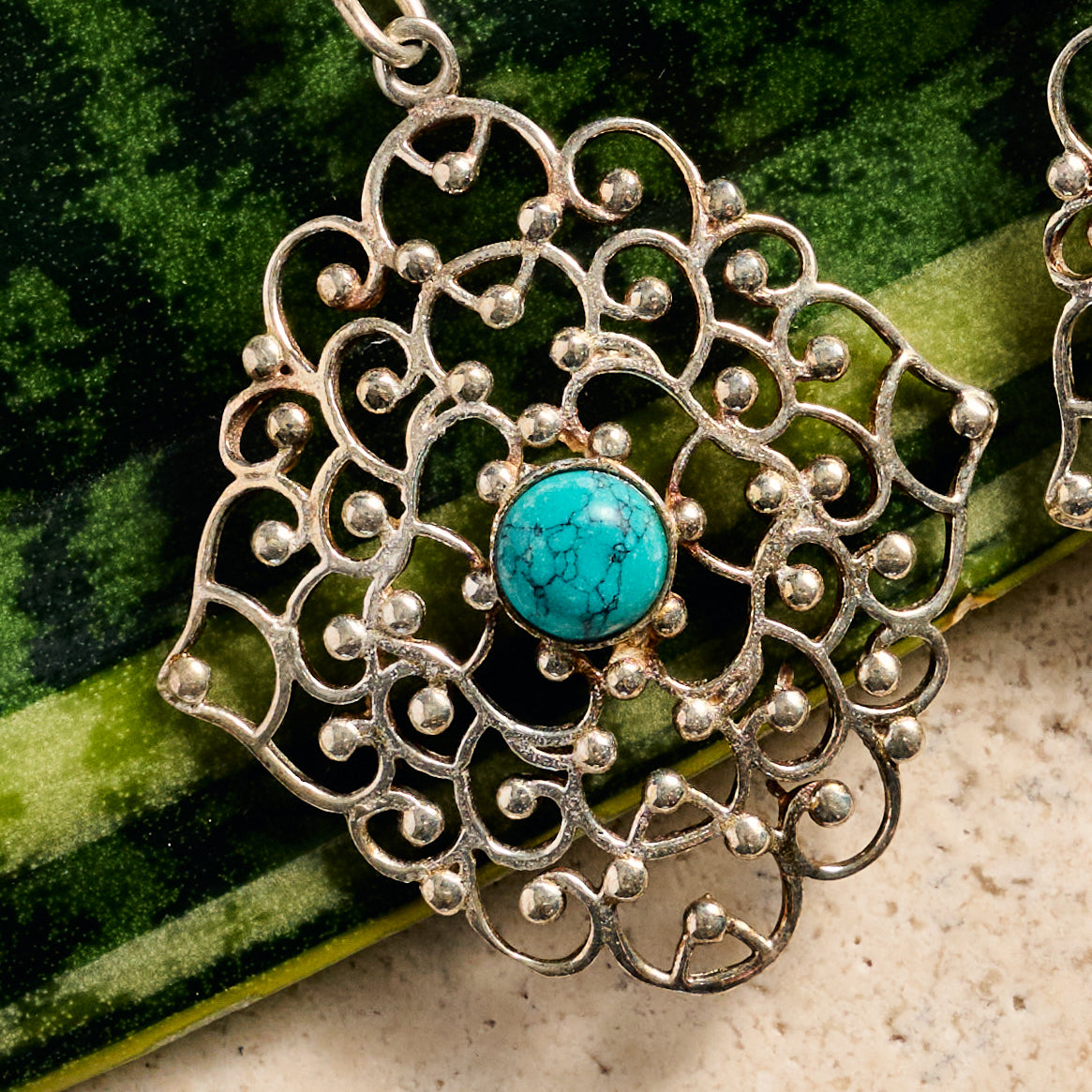 Hava Silvertone Dangle Earrings w/Turquoise - Ten Thousand Villages