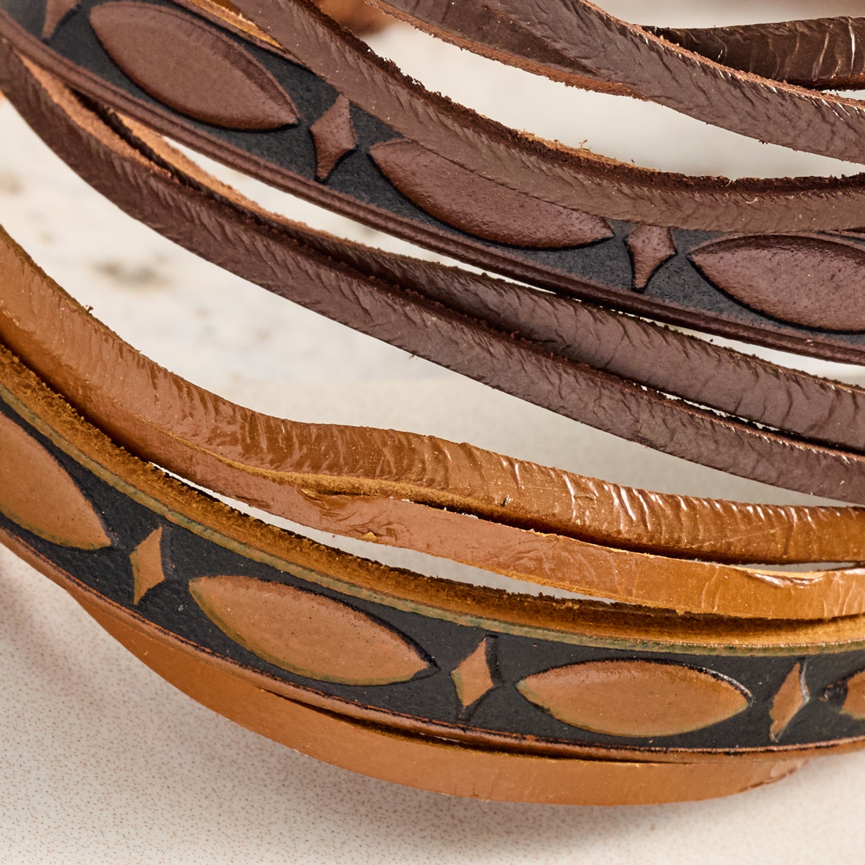Tikat Embossed Leather Bracelets - Set of Two - Ten Thousand Villages