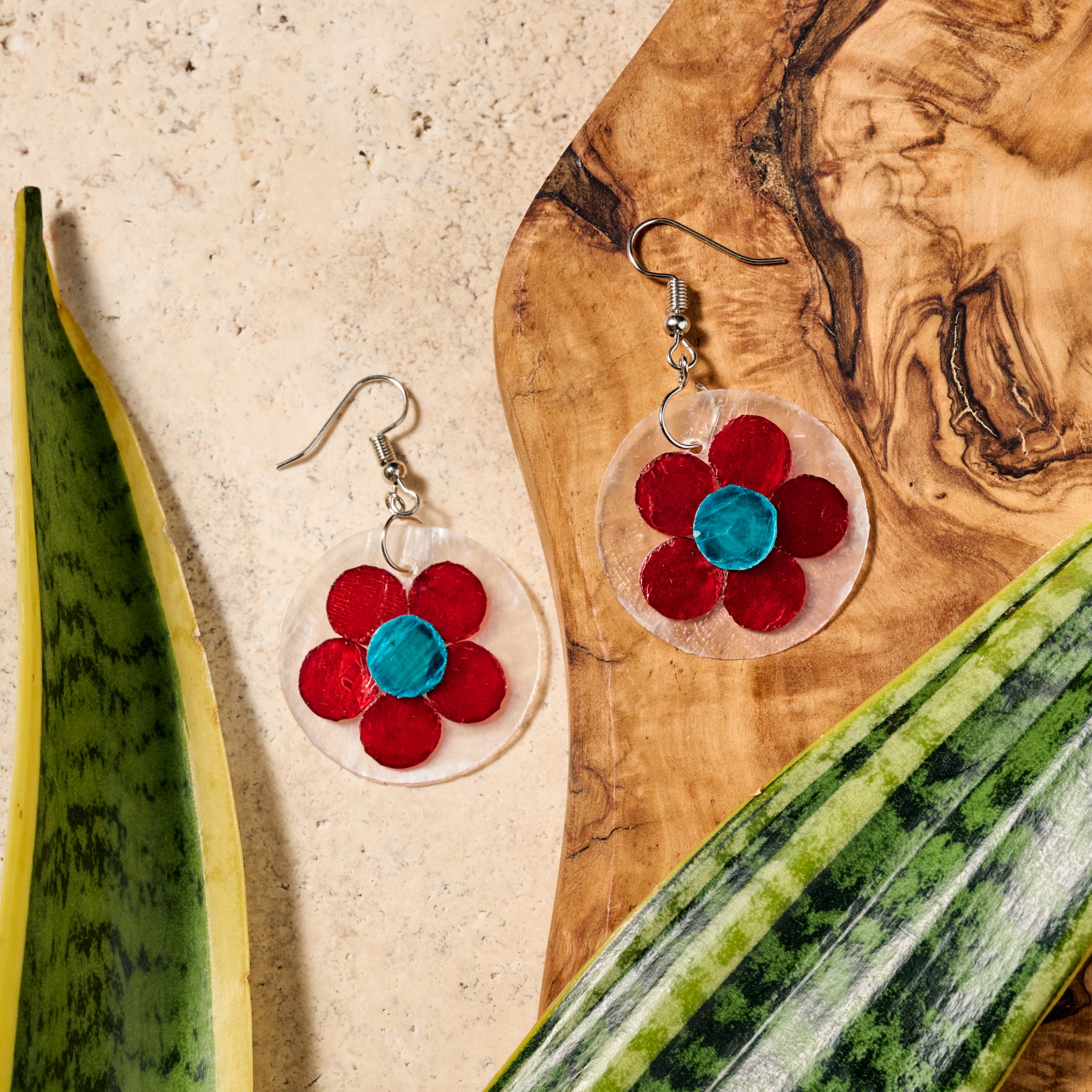 Pula Capiz Flower Dangle Earrings - Ten Thousand Villages