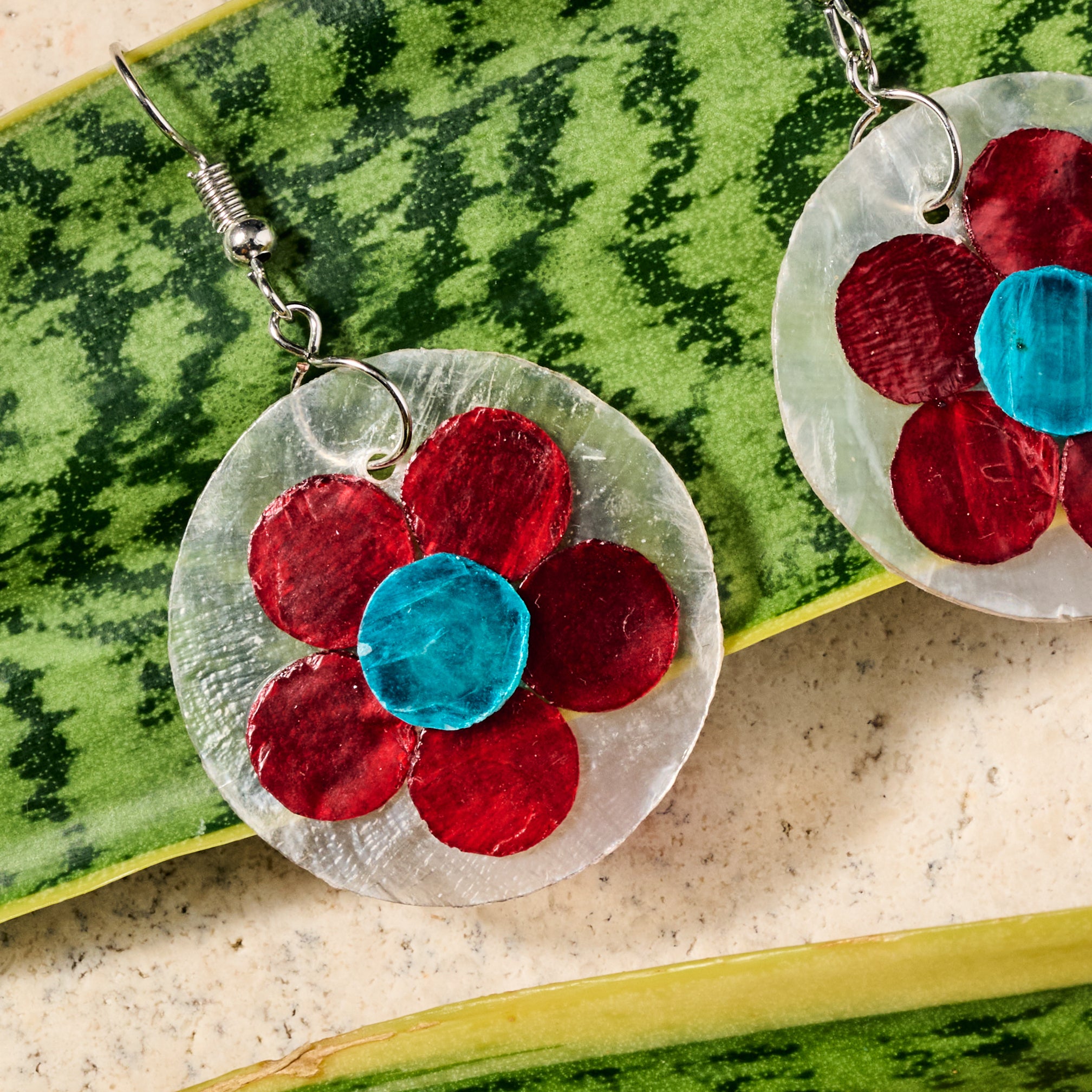 Pula Capiz Flower Dangle Earrings - Ten Thousand Villages