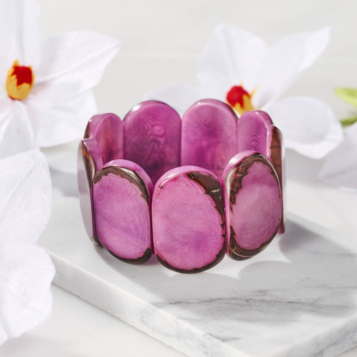 Mauve Tagua Stretch Cuff Bracelet - Ten Thousand Villages
