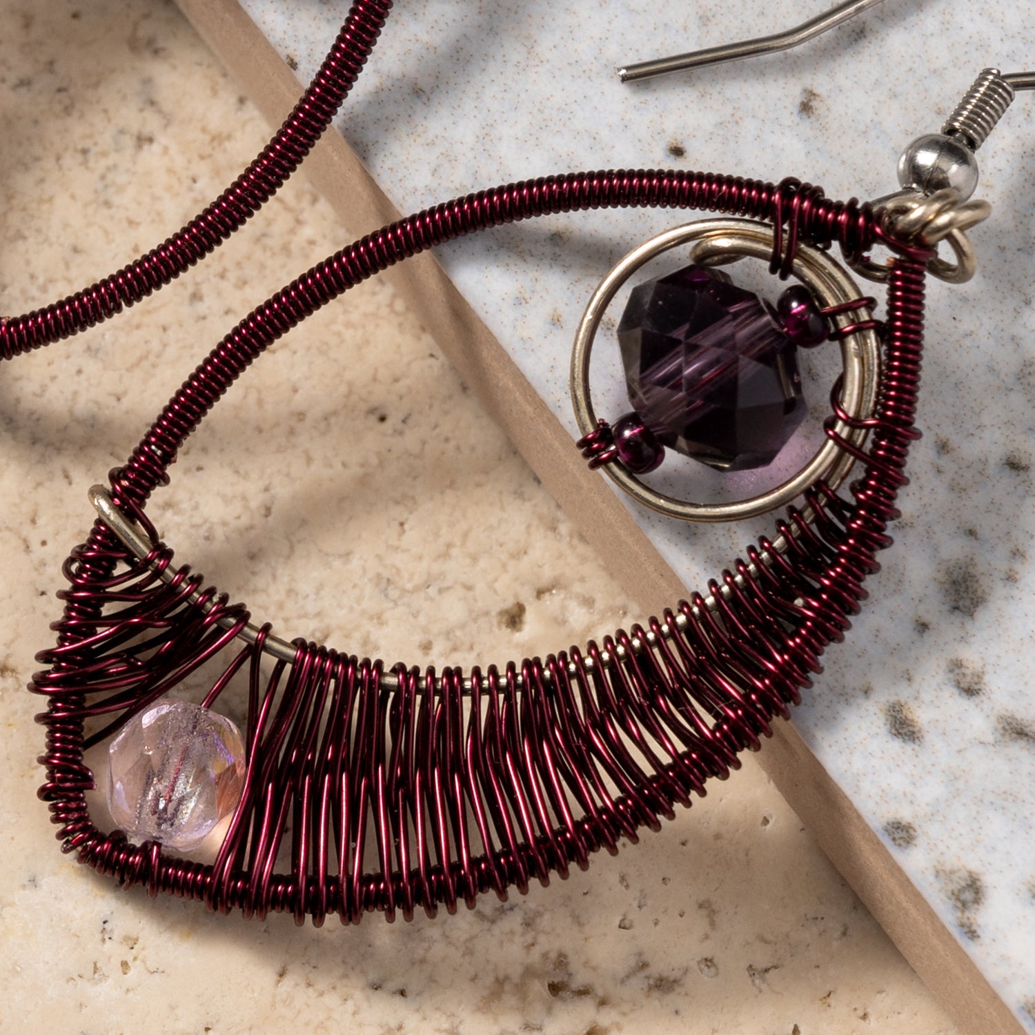 Ojo Purple Wire Wrapped Earrings - Ten Thousand Villages