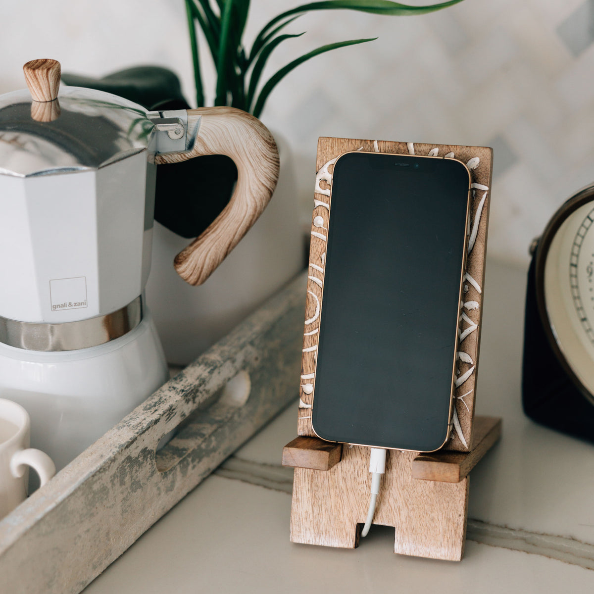 Vasai Mango Wood Phone Stand - Mandala - Ten Thousand Villages