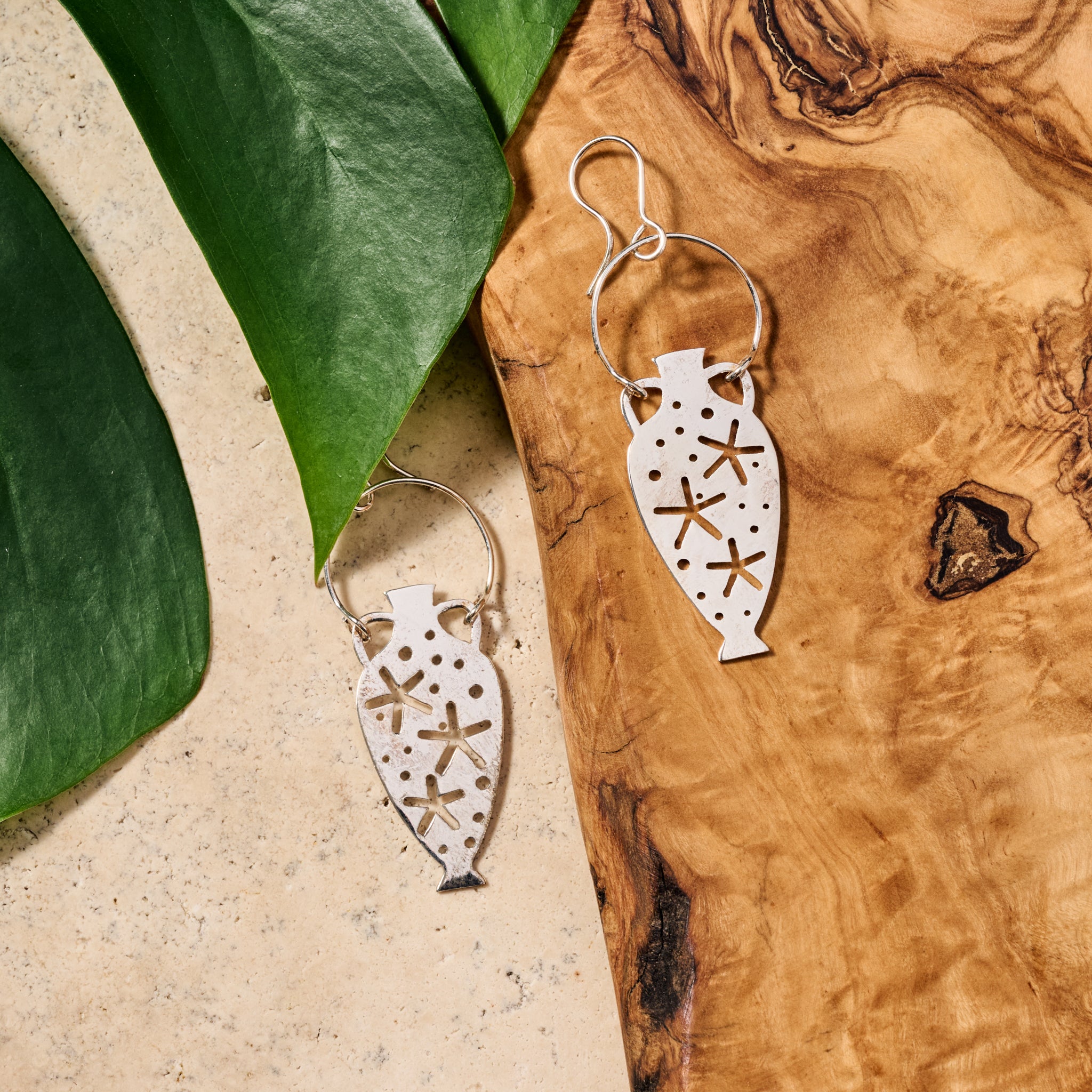 Satie Water Urn with Stars Dangle Earrings - Ten Thousand Villages