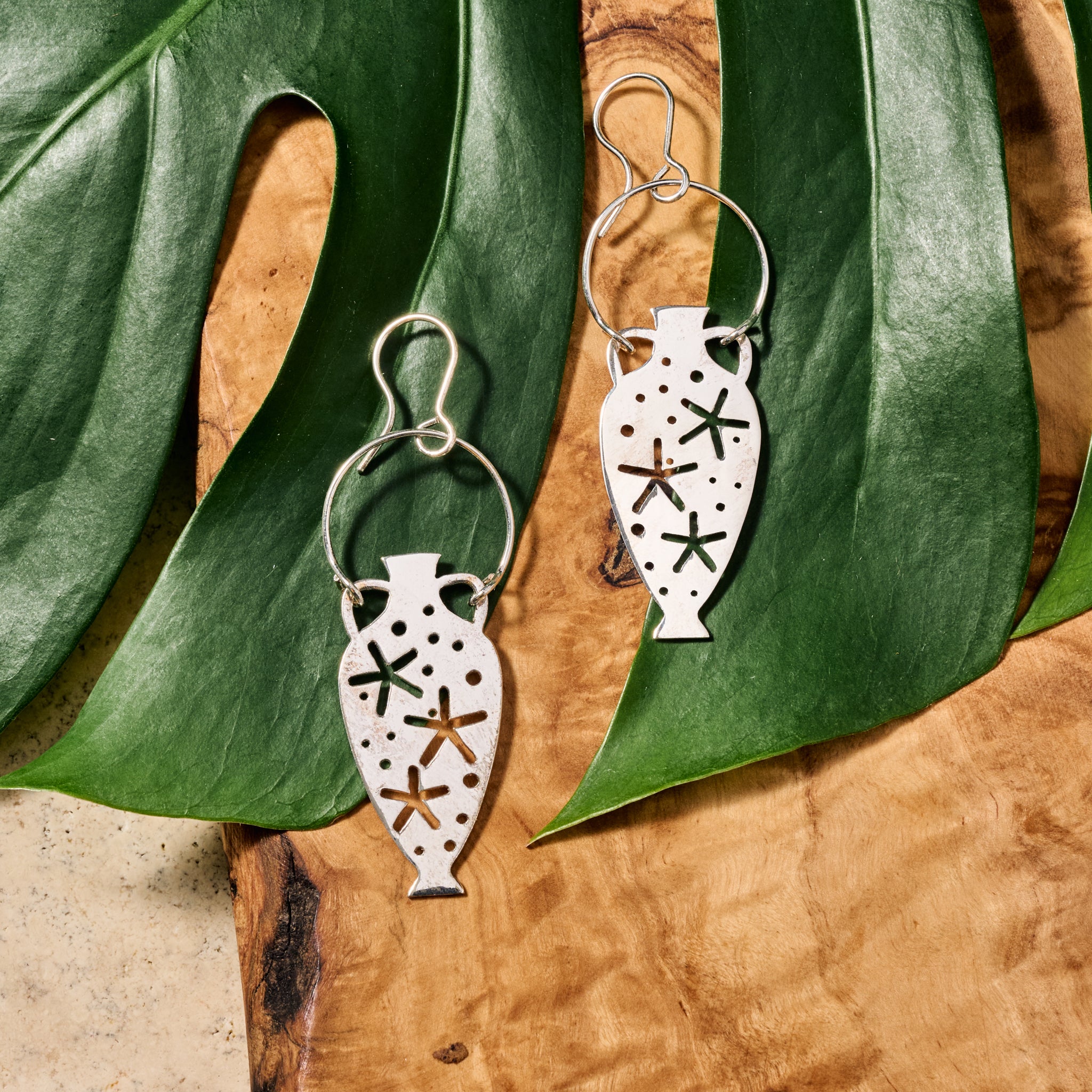 Satie Water Urn with Stars Dangle Earrings - Ten Thousand Villages