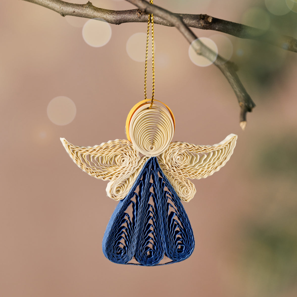 Diu Quilled Angel Ornament - Blue - Ten Thousand Villages