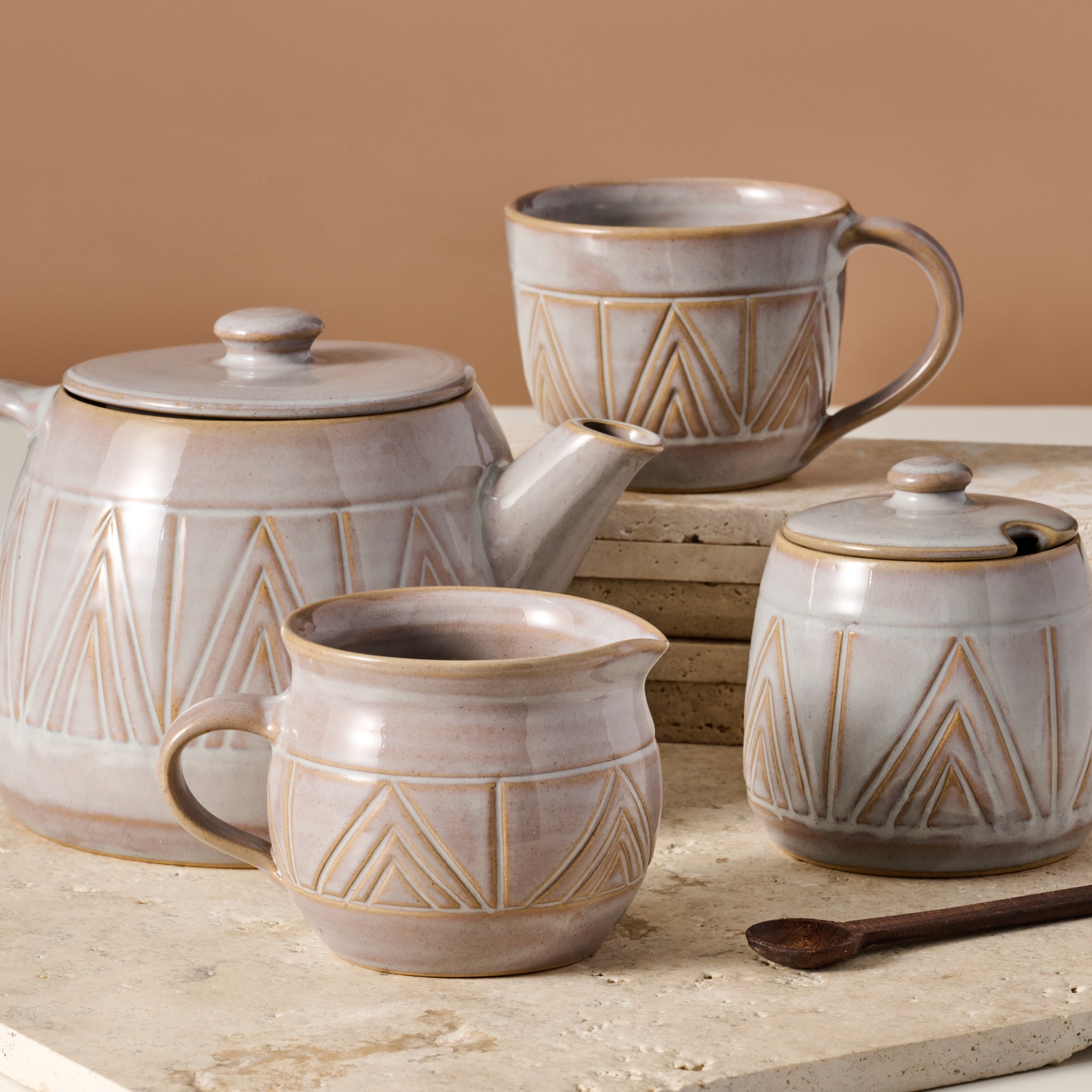 Mountain Peaks Ceramic Cream and Sugar Set - Ten Thousand Villages