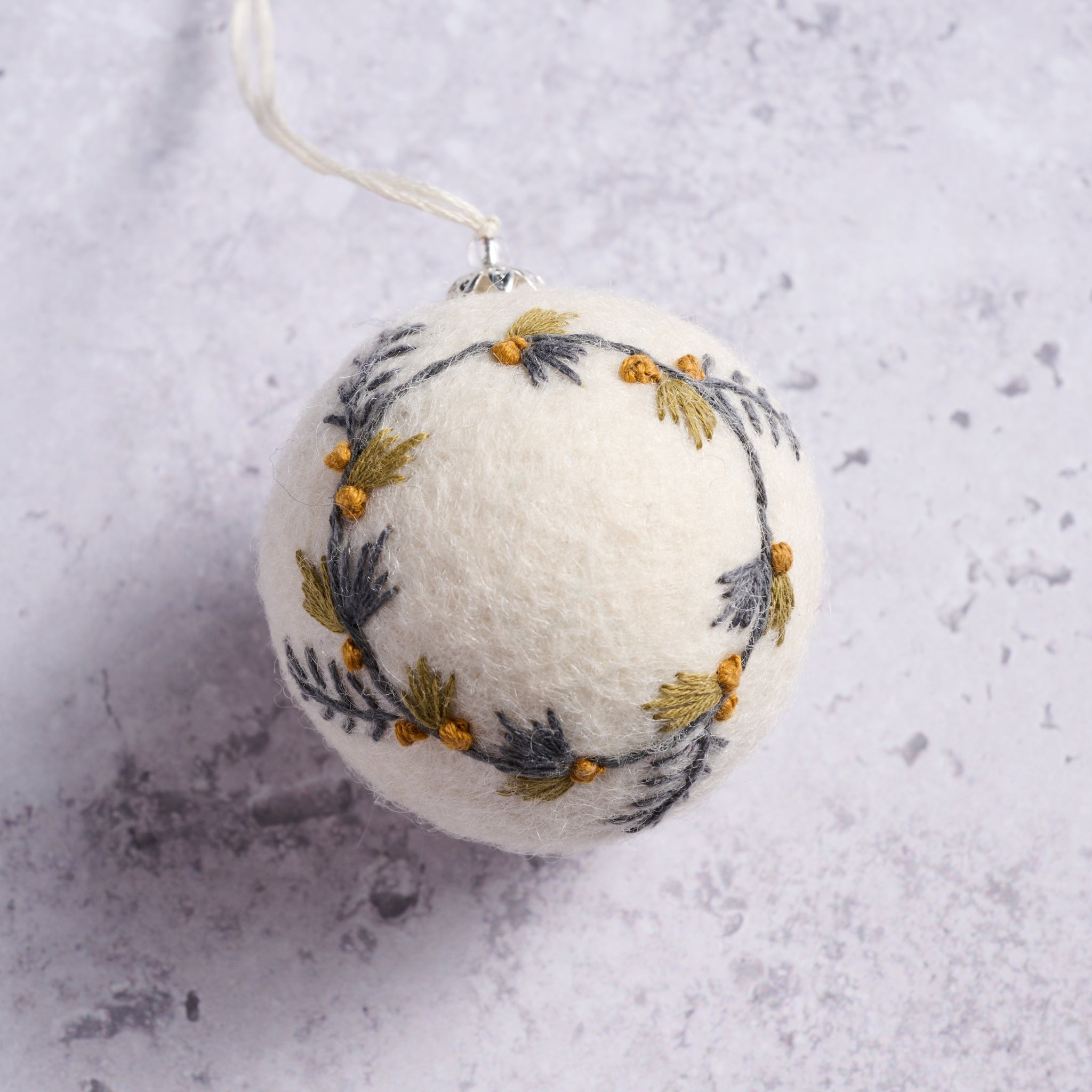 Lovely Wreath Embroidered Felt Ball Ornament - Ten Thousand Villages
