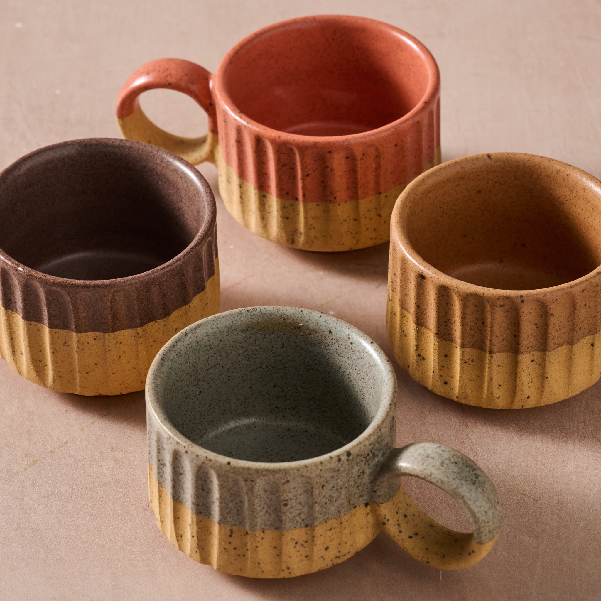 Sundara Fluted Ceramic Espresso Mugs - Set of 4