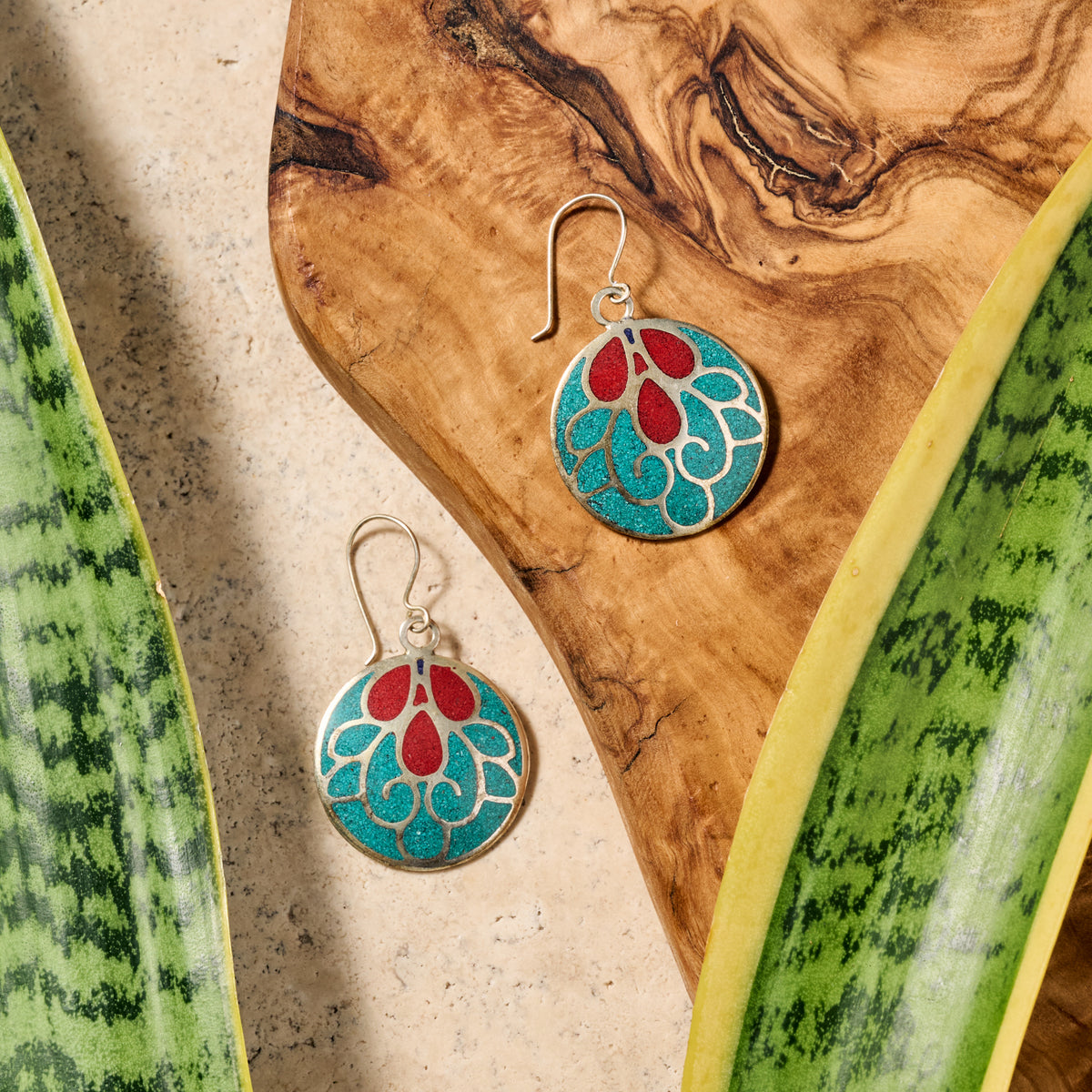 Mayura Teal & Red Dangle Earrings - Ten Thousand Villages