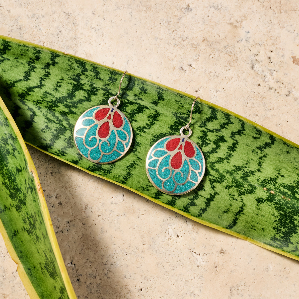 Mayura Teal & Red Dangle Earrings - Ten Thousand Villages