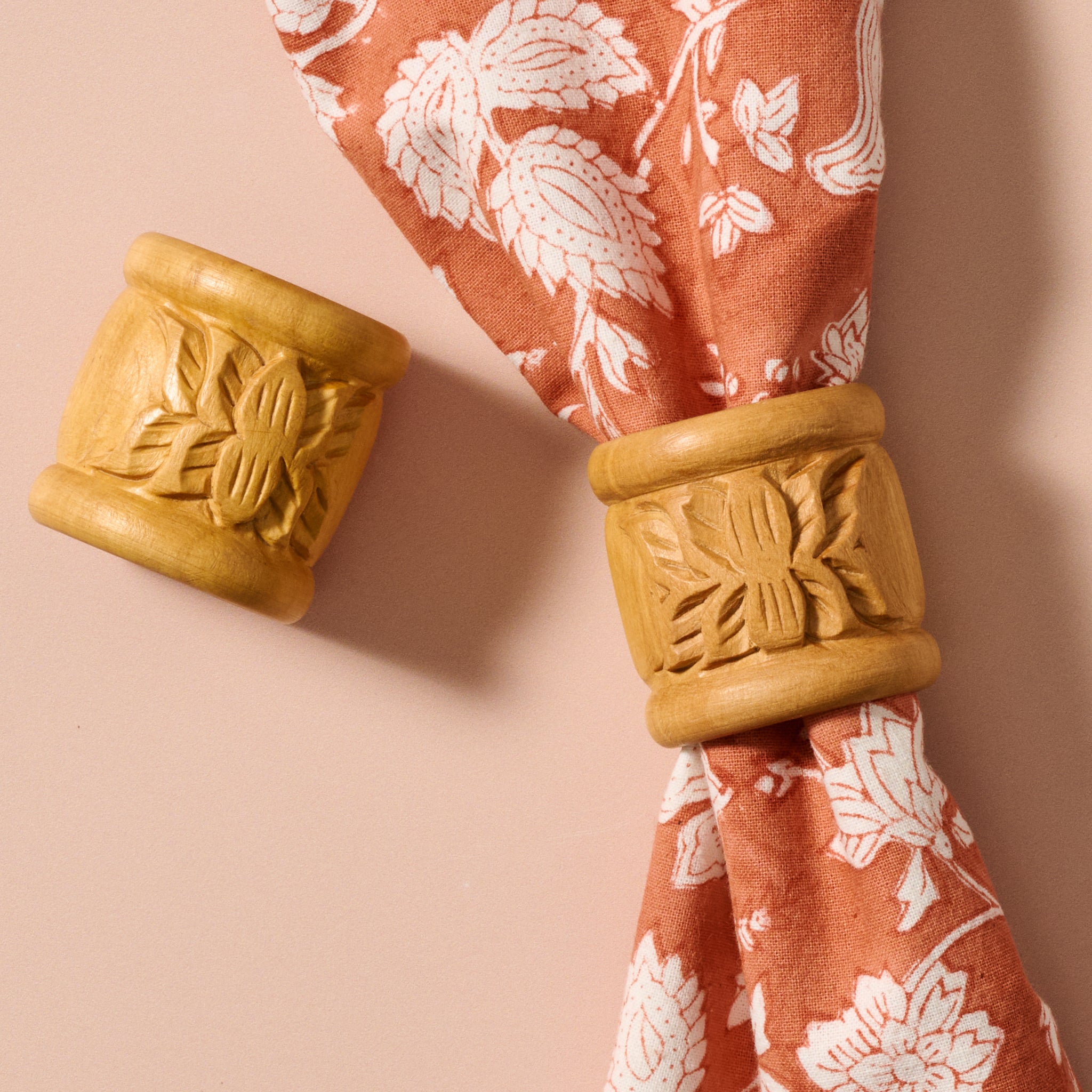 Lotus Blossom Carved Wood Napkin Rings - Ten Thousand Villages