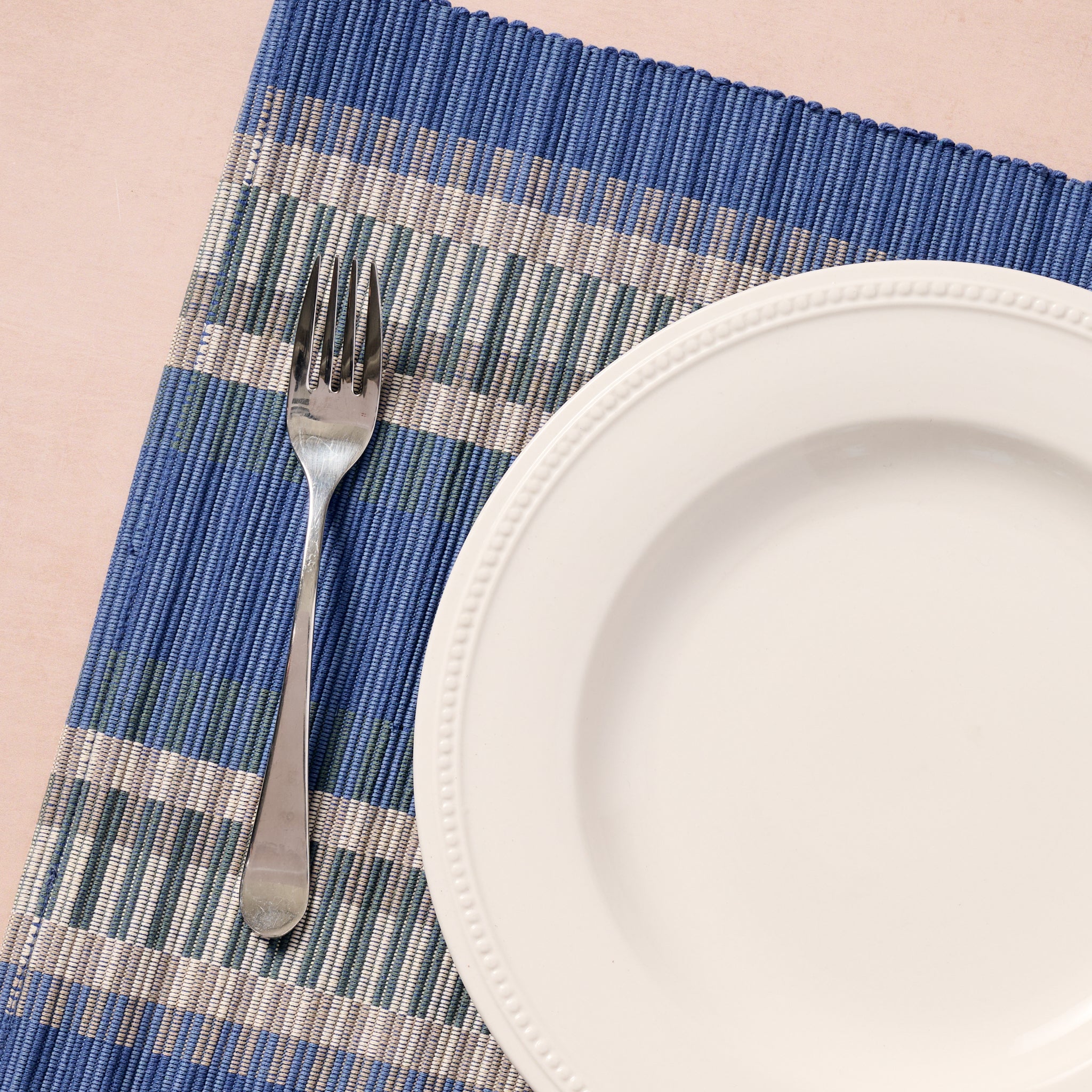 Khana Handloomed Cotton Placemat Set of 2 - Blue - Ten Thousand Villages