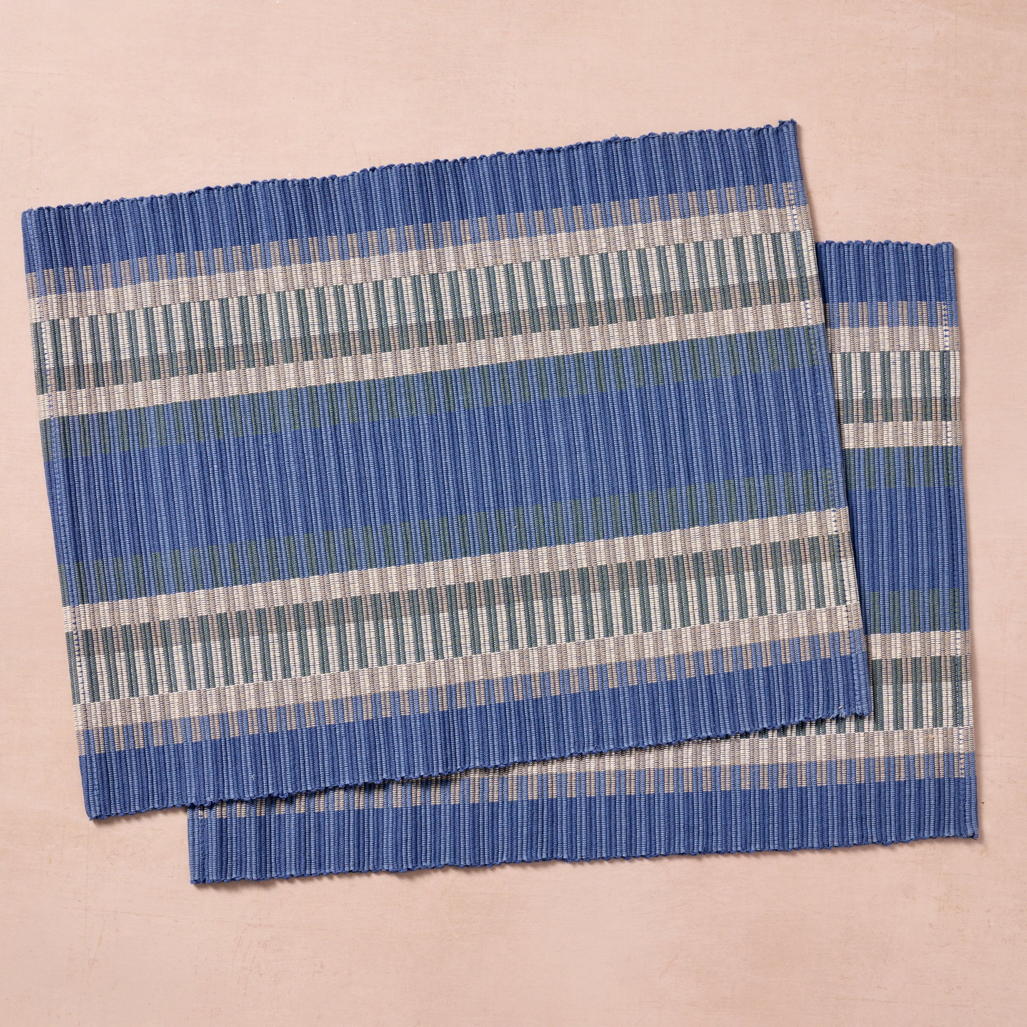 Khana Handloomed Cotton Placemat Set of 2 - Blue - Ten Thousand Villages