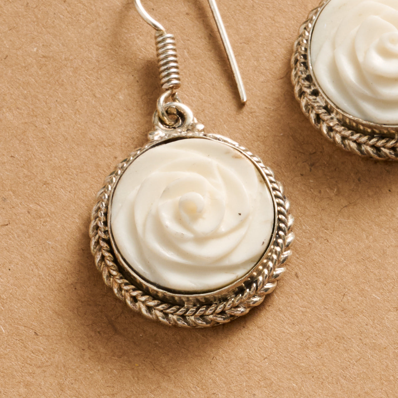 Bagaica Rose Carved Bone Earrings - Ten Thousand Villages