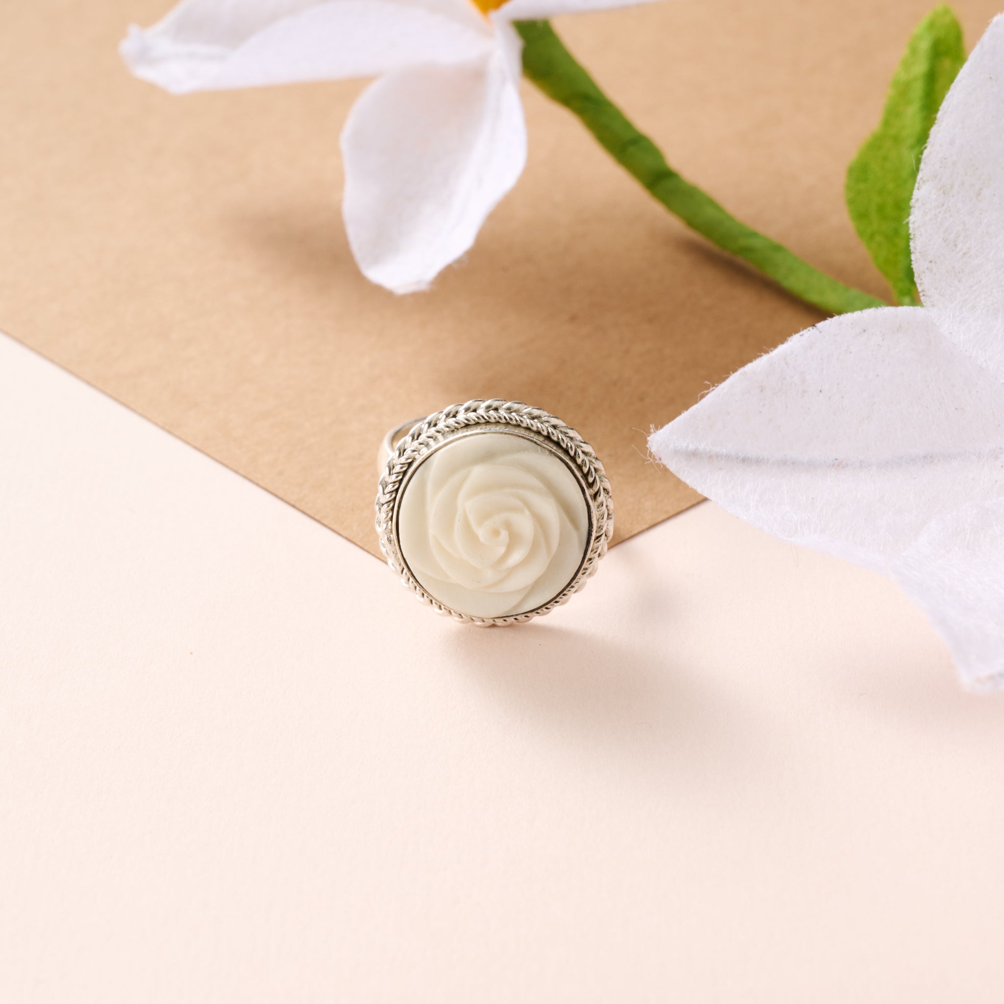 Bagaica Rose Carved Bone Ring - Ten Thousand Villages