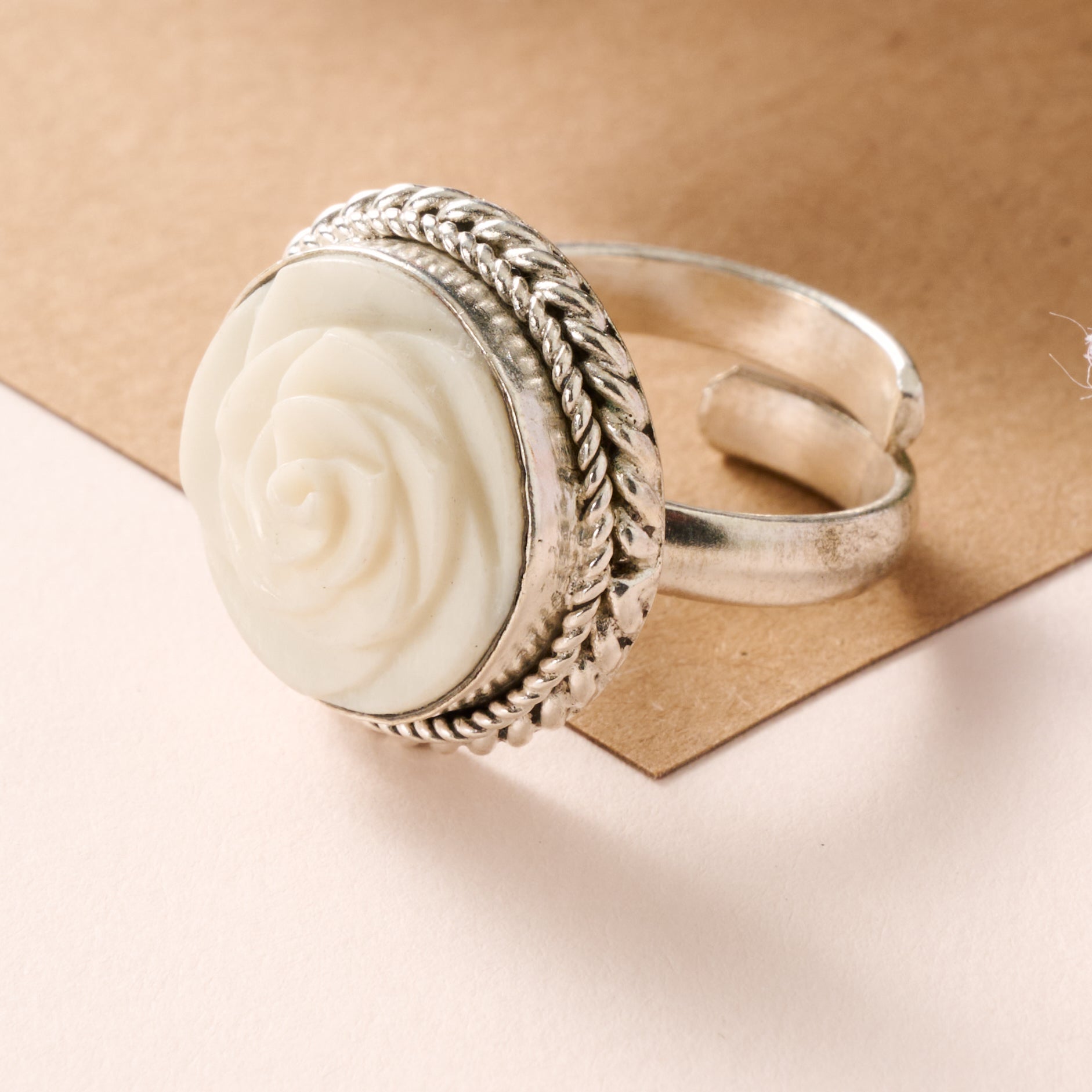 Bagaica Rose Carved Bone Ring - Ten Thousand Villages