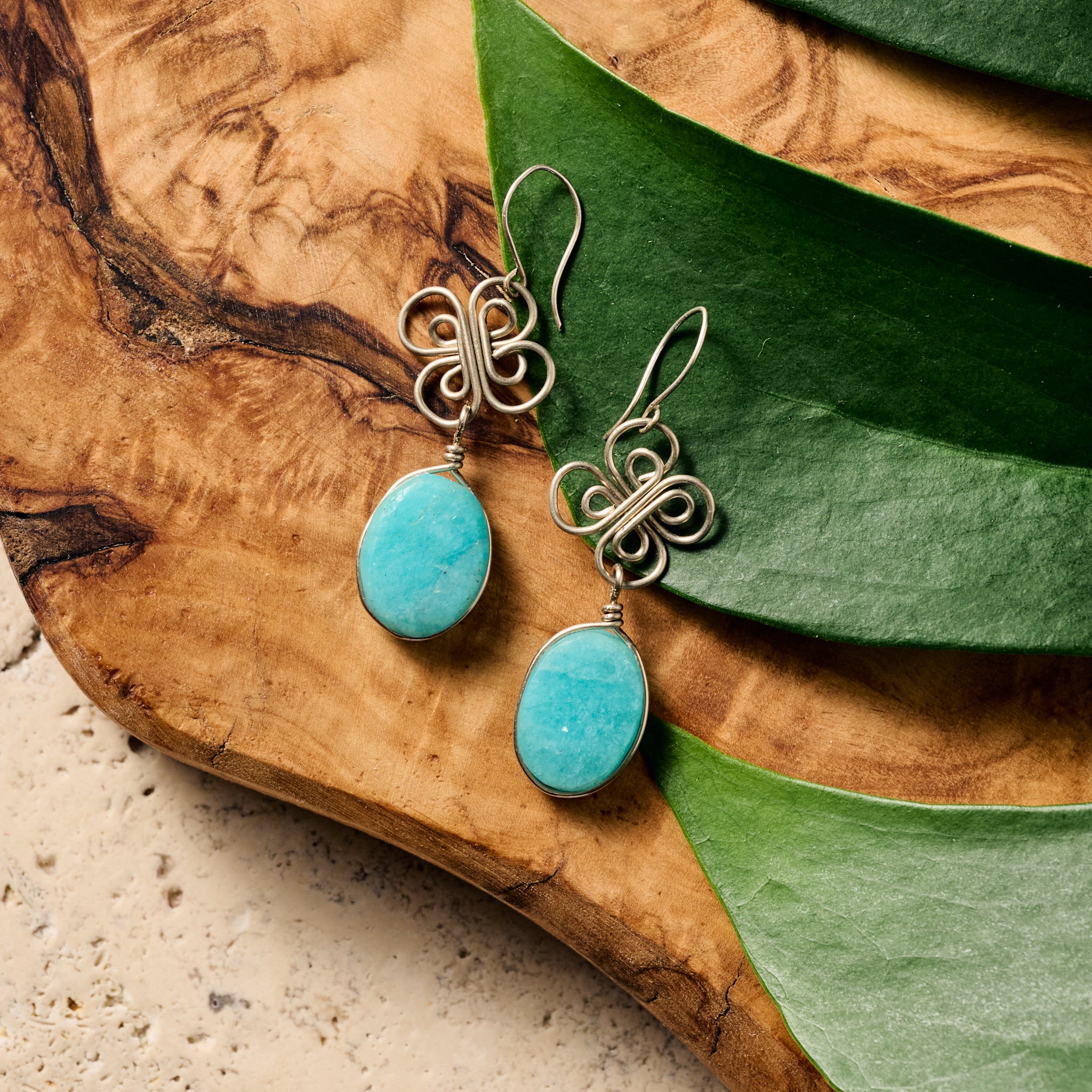 Trebol Amazonite Dangle Earrings - Ten Thousand Villages