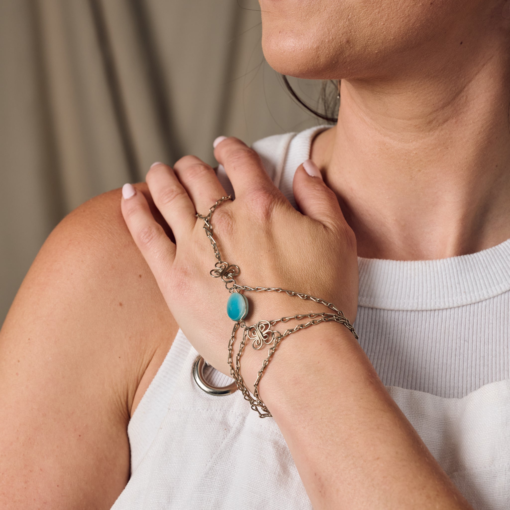 Trebol Amazonite Ring & Hand Chain Bracelet - Ten Thousand Villages