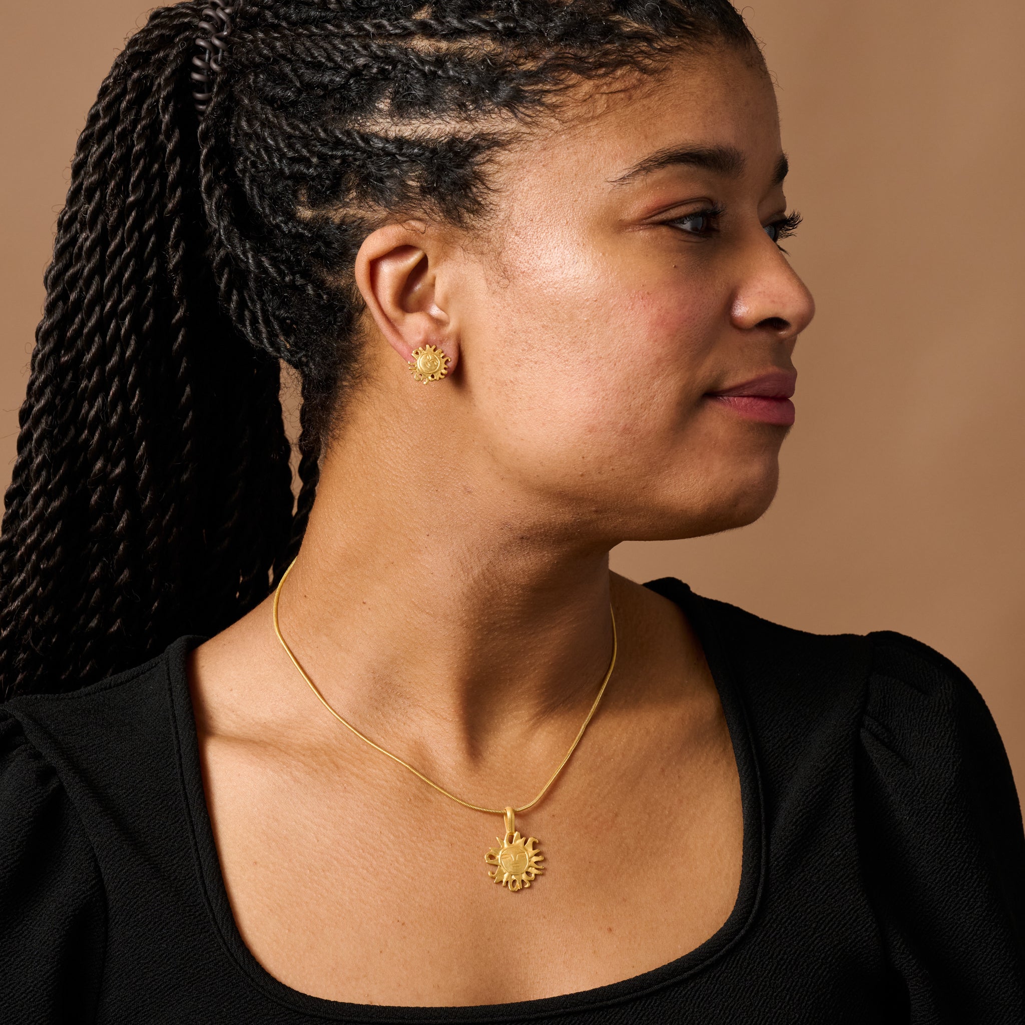 Calida Gold Plate Sun Pendant Necklace - Ten Thousand Villages
