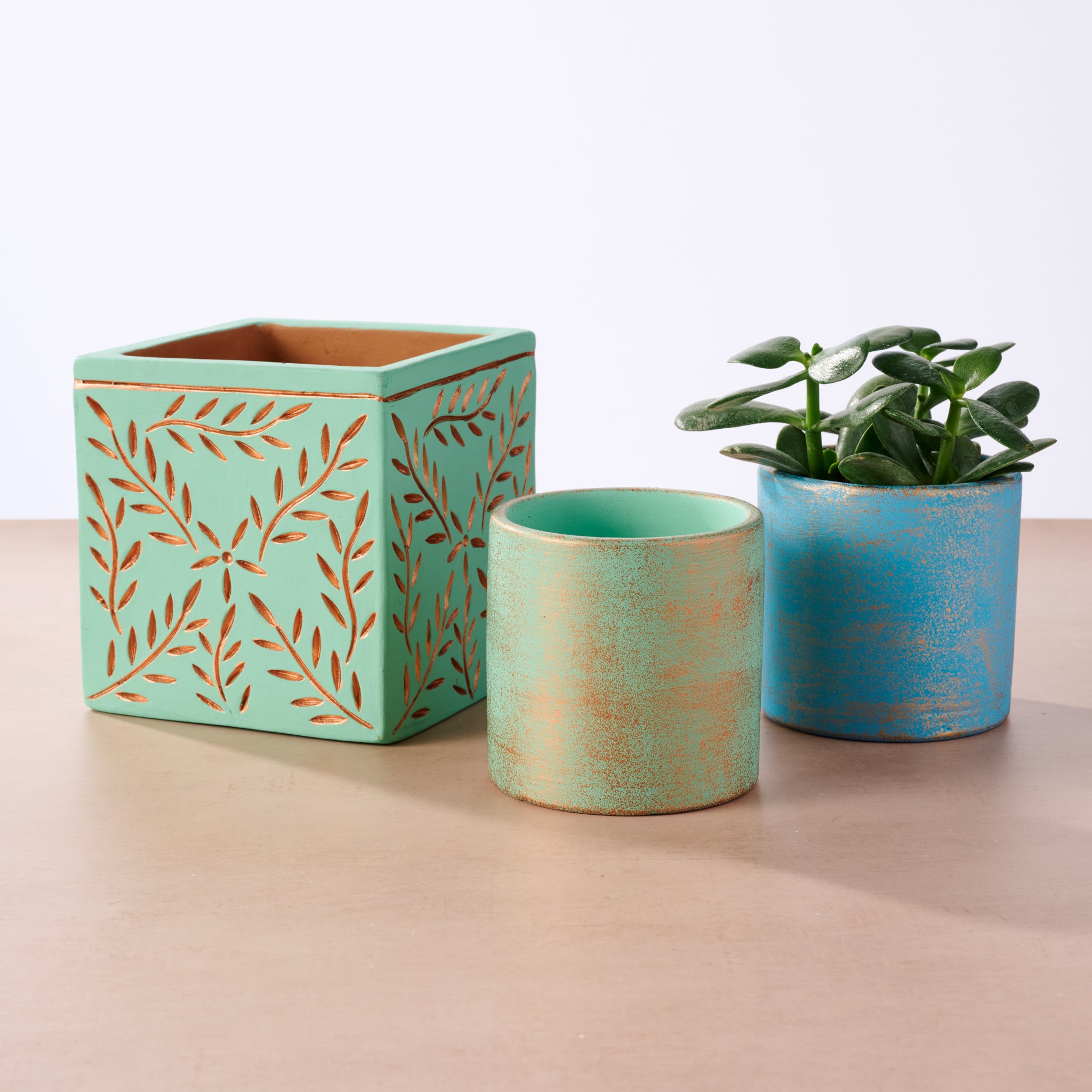 Chota Terracotta Mini Planter - Turquoise - Ten Thousand Villages