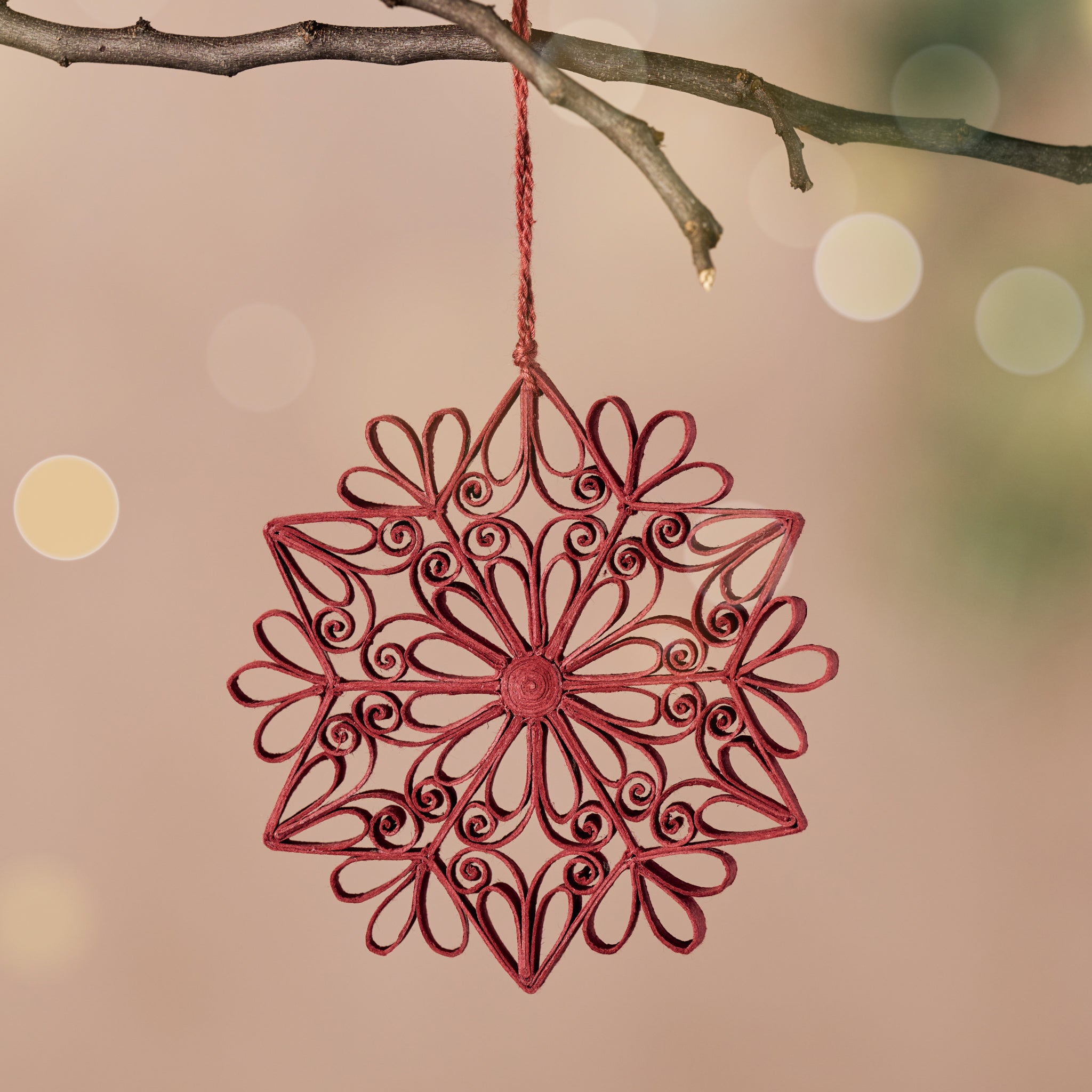 Kula Quilled Snowflake Ornament - Burgundy - Ten Thousand Villages