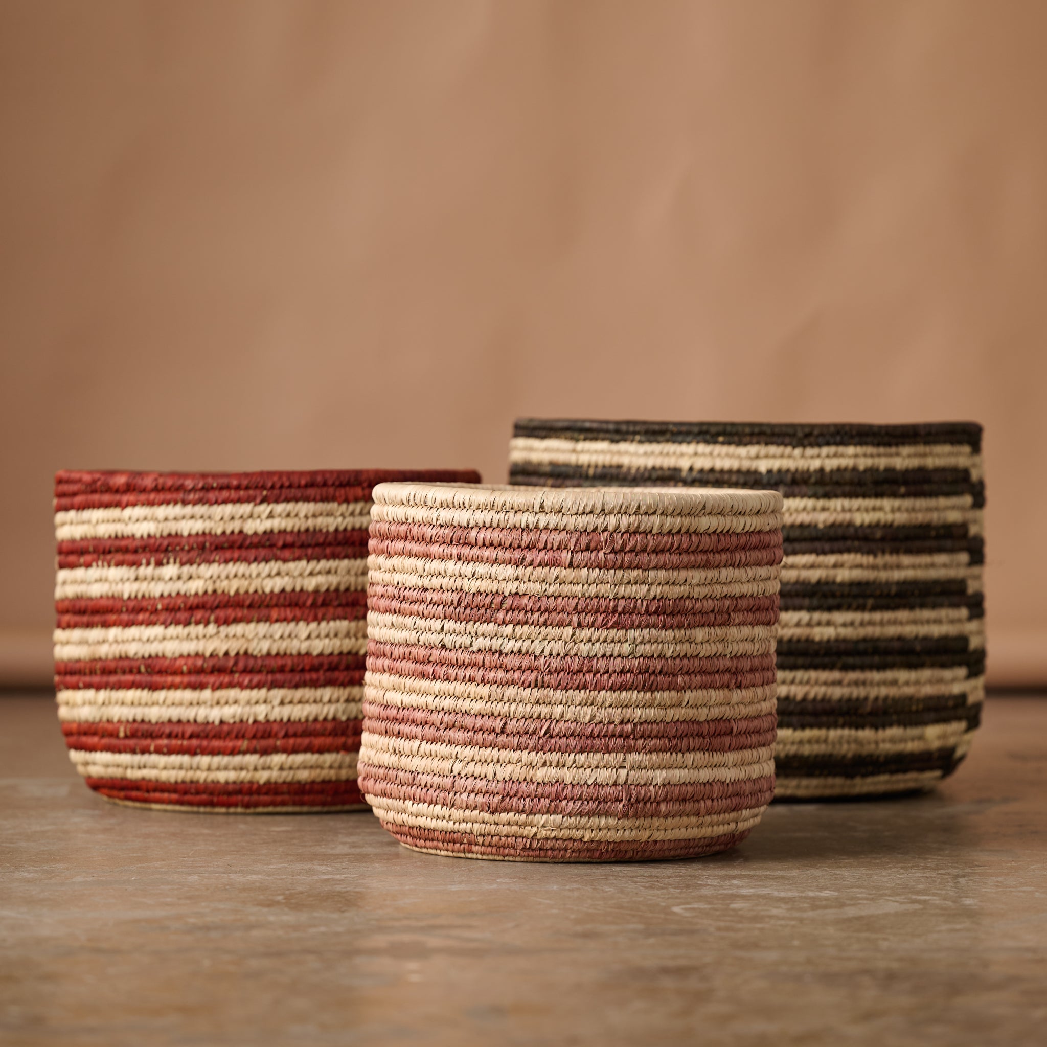 Burnt Orange Striped Palm Leaf Basket 14.5 - Ten Thousand Villages