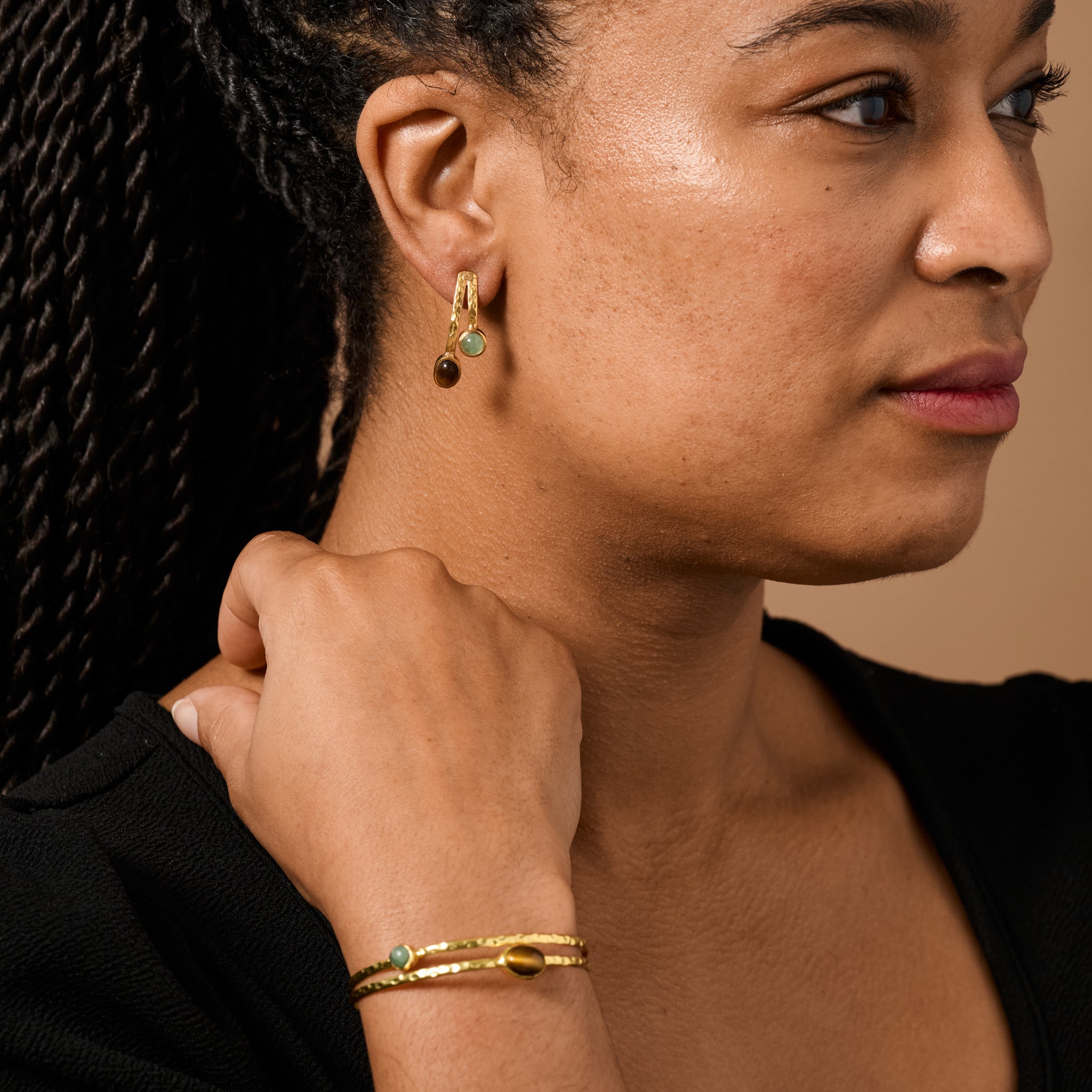 Sanja Tiger + Glass Stone Post Earrings - Ten Thousand Villages