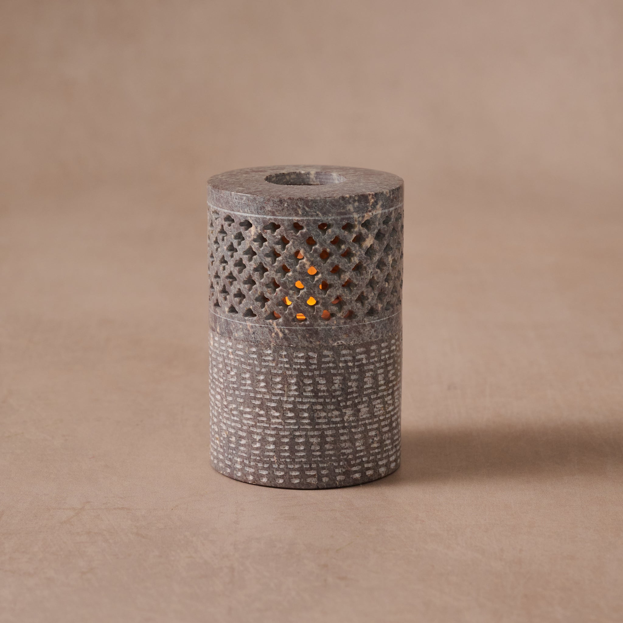 Jatil Carved Gorara Stone Tealight Holder