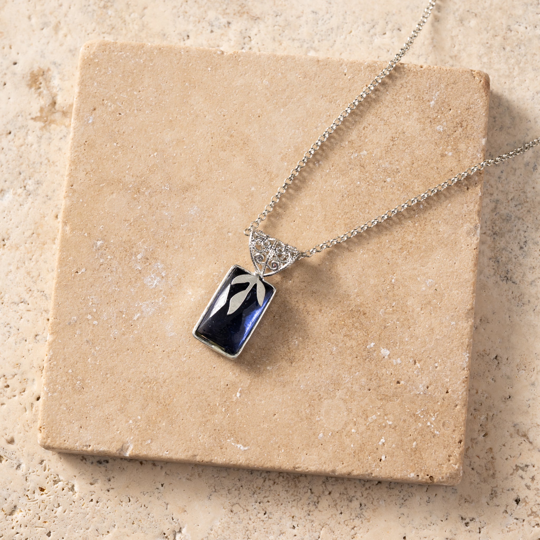 Chandra Glass Stone & Leaf Necklace - Ten Thousand Villages