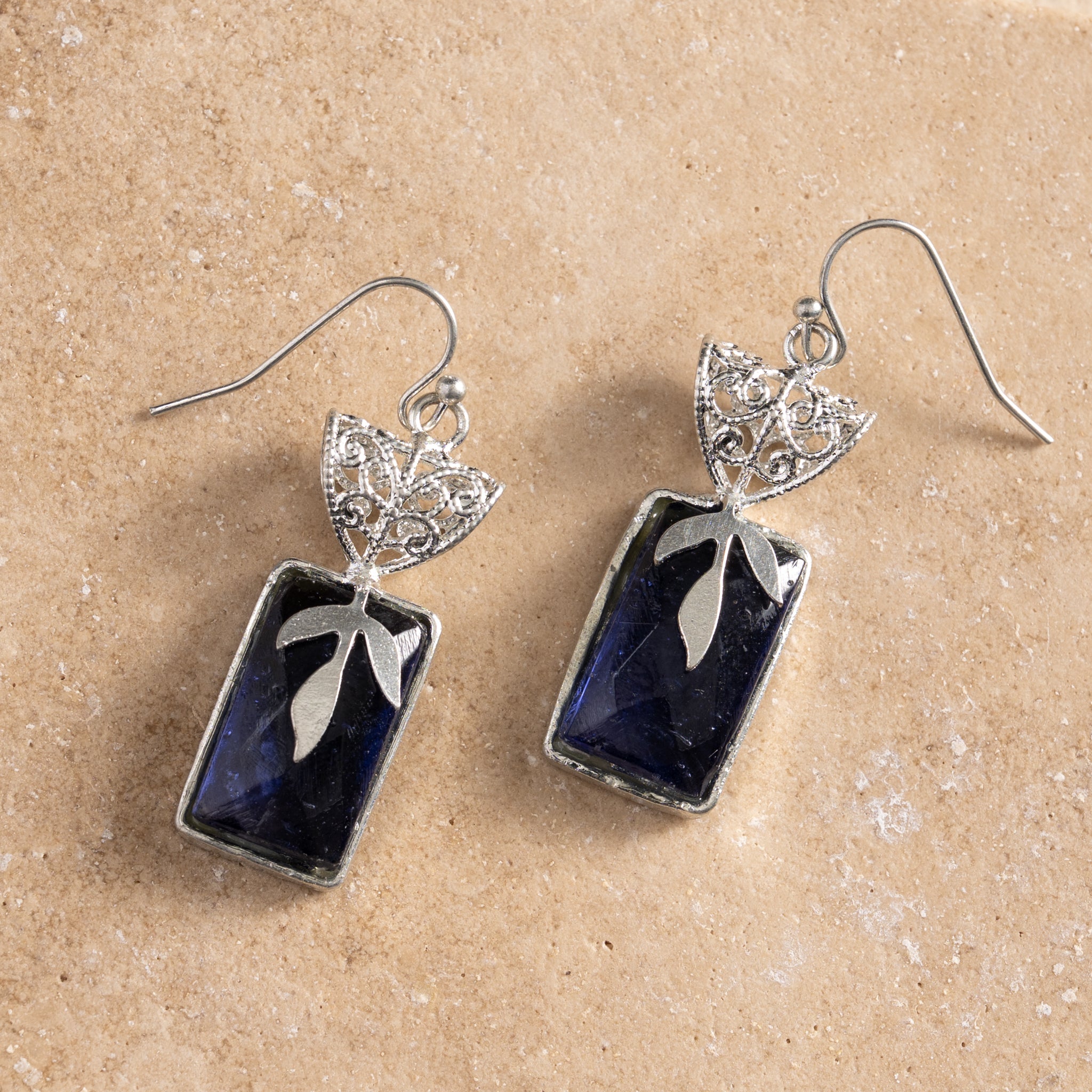 Chandra Glass Stone & Leaf Earrings - Ten Thousand Villages
