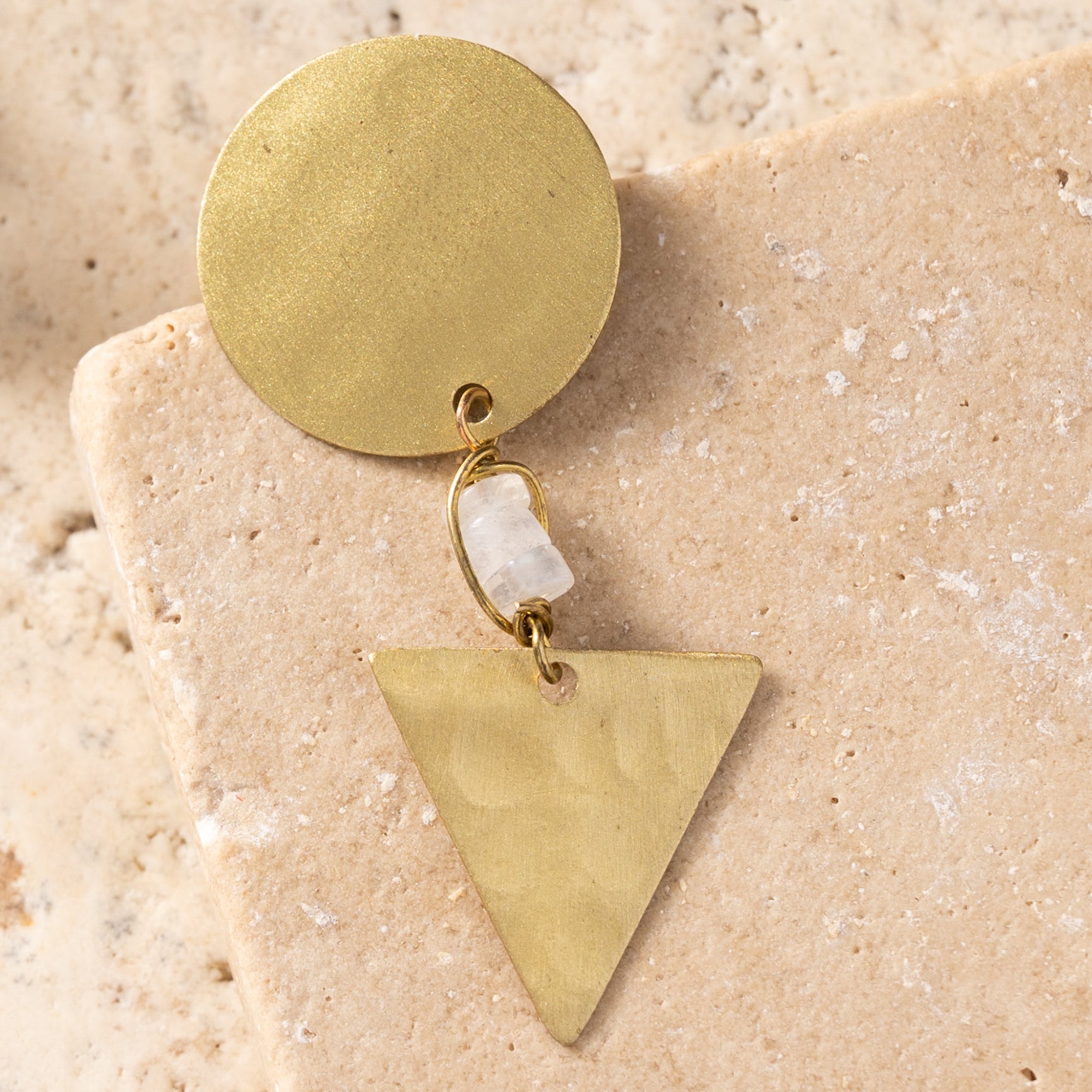 Prateek Brass and Moon Stone Earrings - Ten Thousand Villages