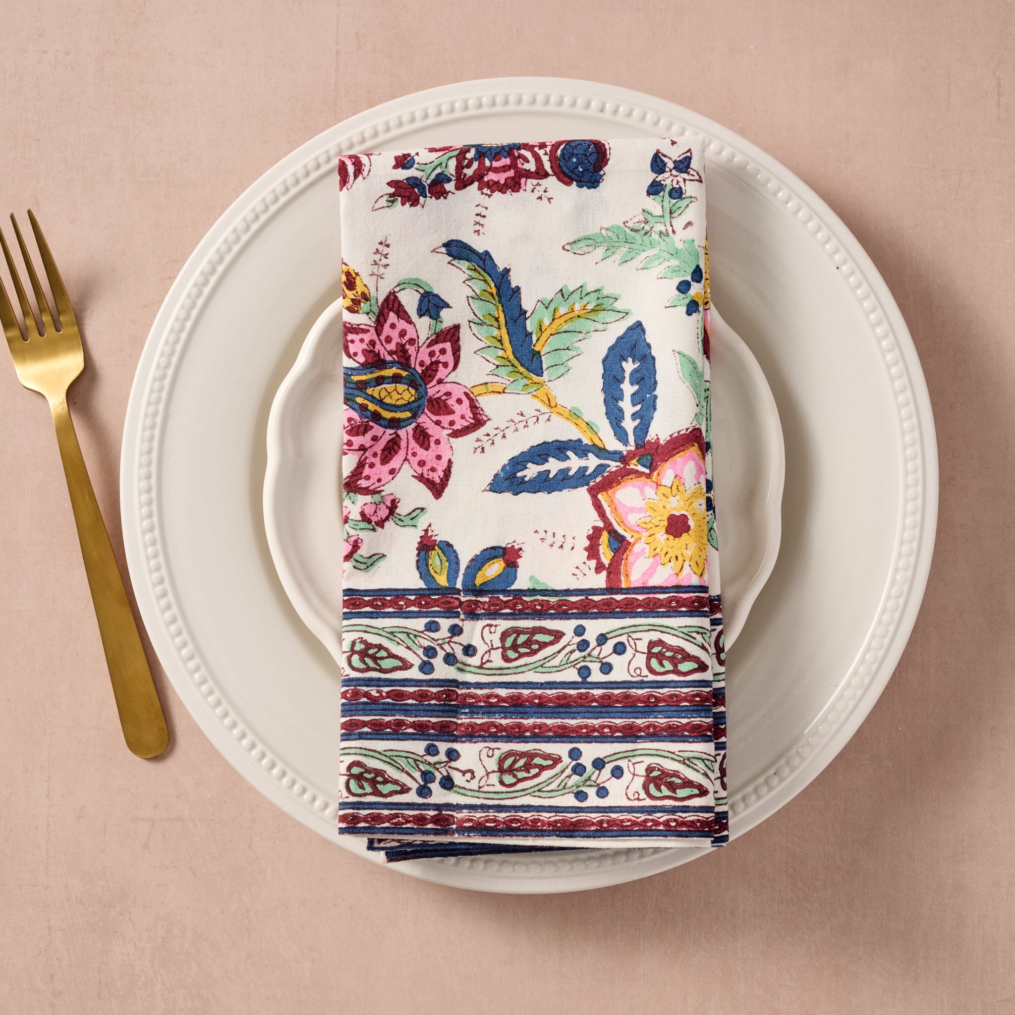 Zaina Floral Blockprint Napkin - Ten Thousand Villages