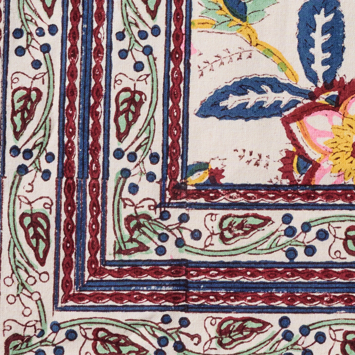 Zaina Floral Blockprint Tablecloth - Ten Thousand Villages