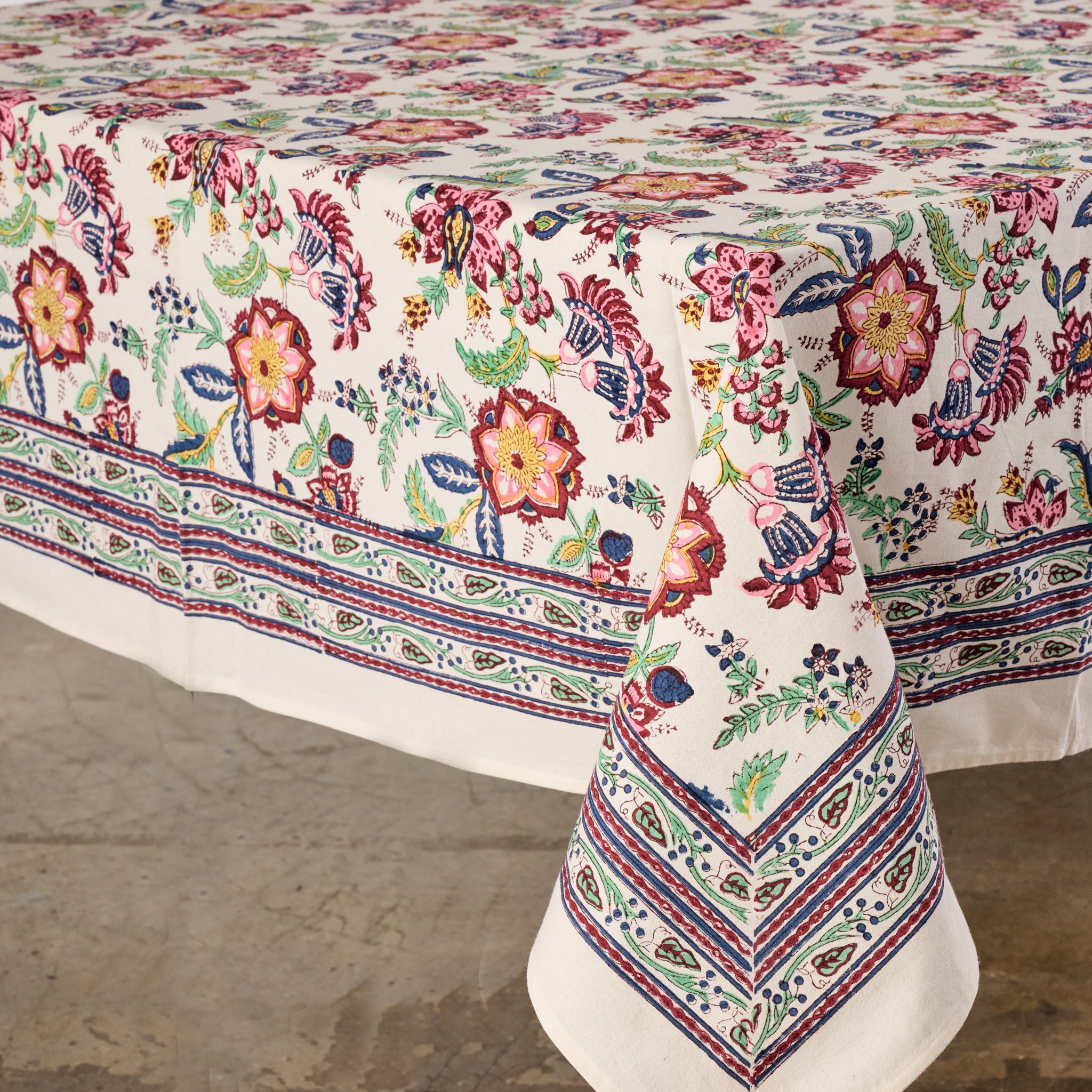 Zaina Floral Blockprint Tablecloth - Ten Thousand Villages